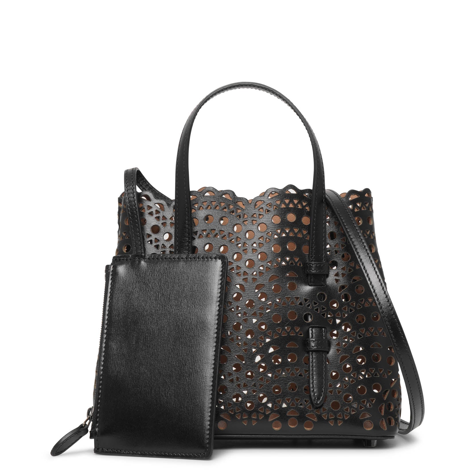 Mina 20 vienne vague black leather tote bag