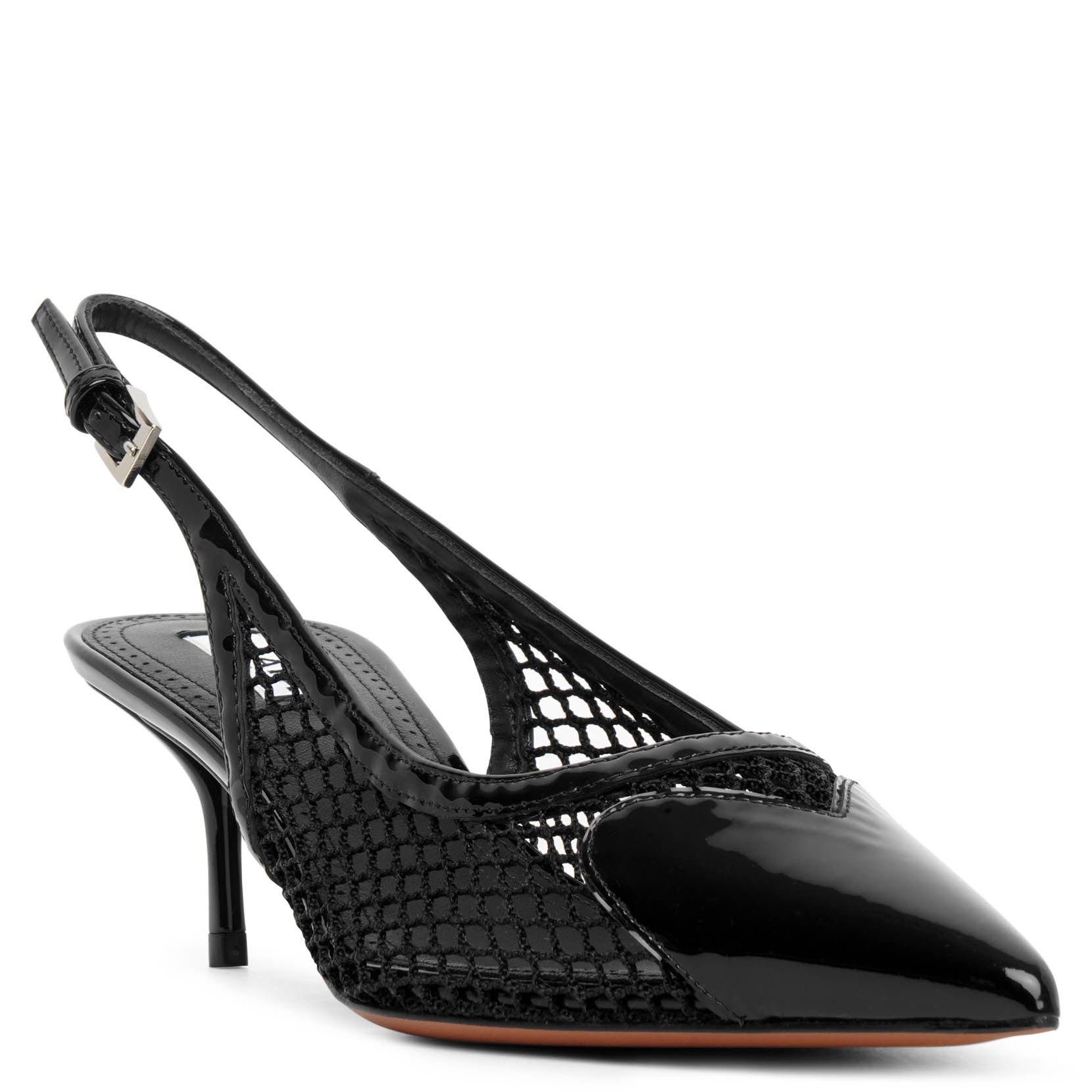 Coeur 55 black patent mesh slingback pumps