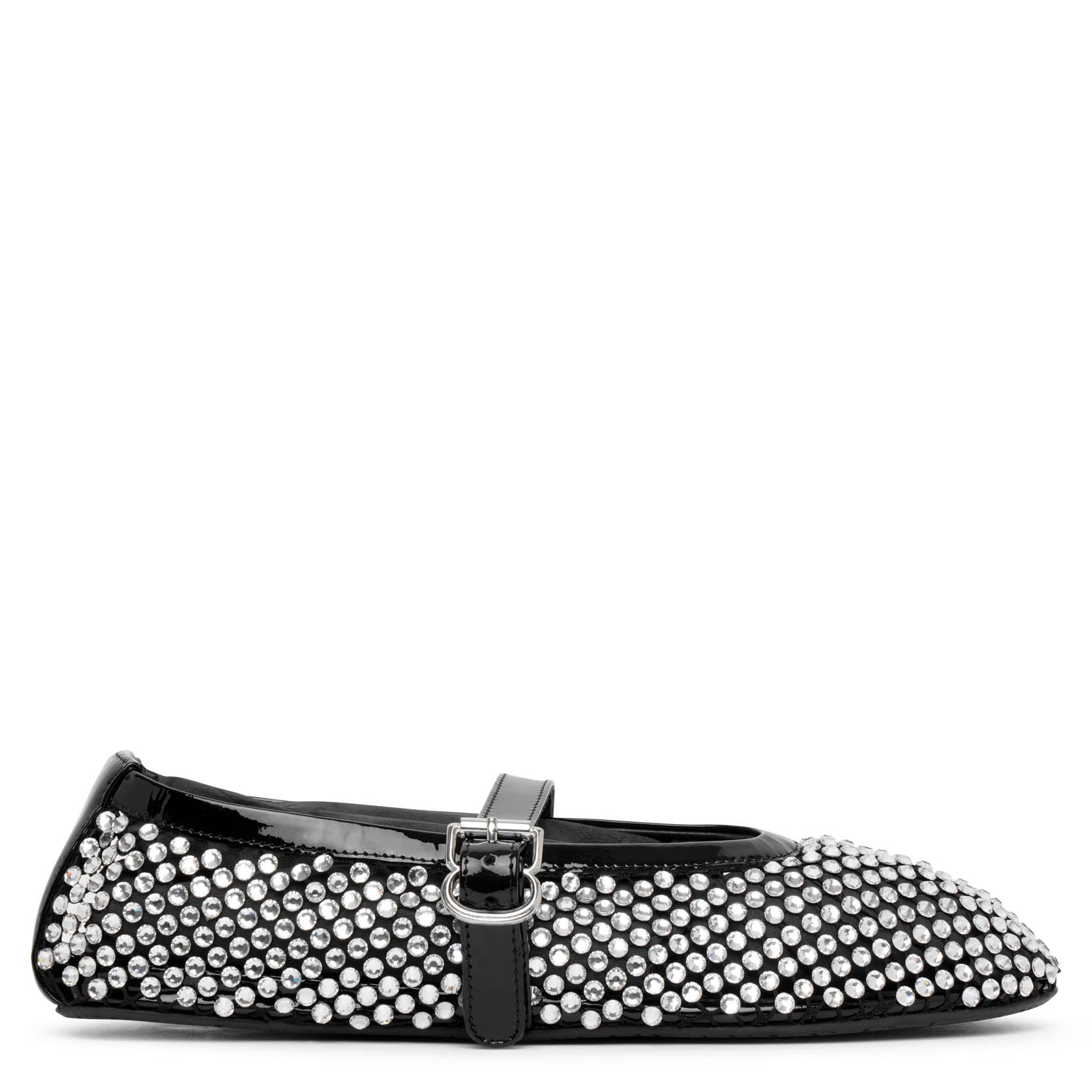 Embellished black mesh ballet flats