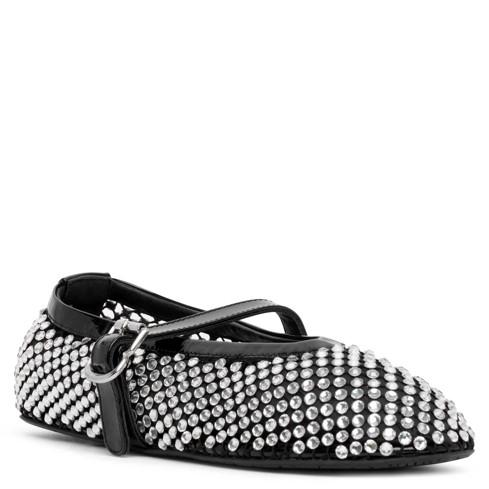 Embellished black mesh ballet flats