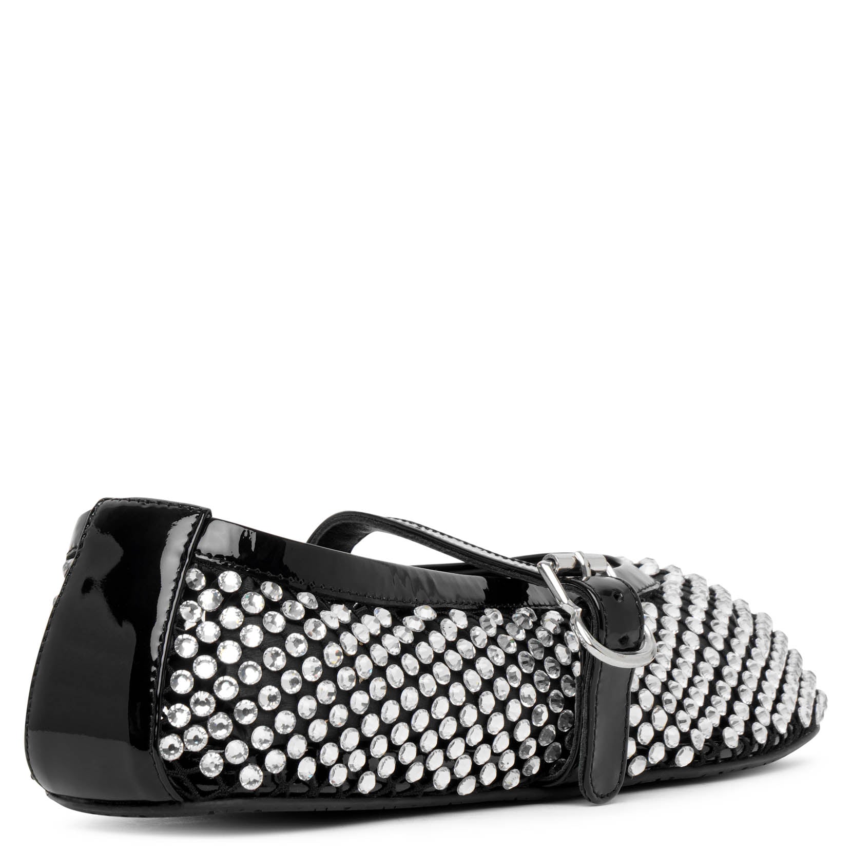 Embellished black mesh ballet flats