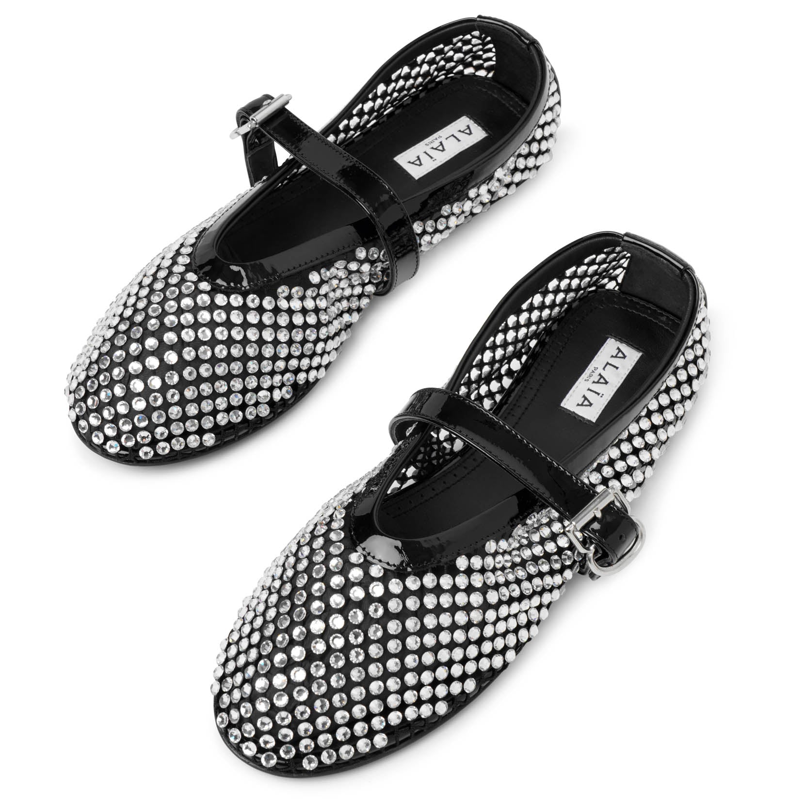 Embellished black mesh ballet flats