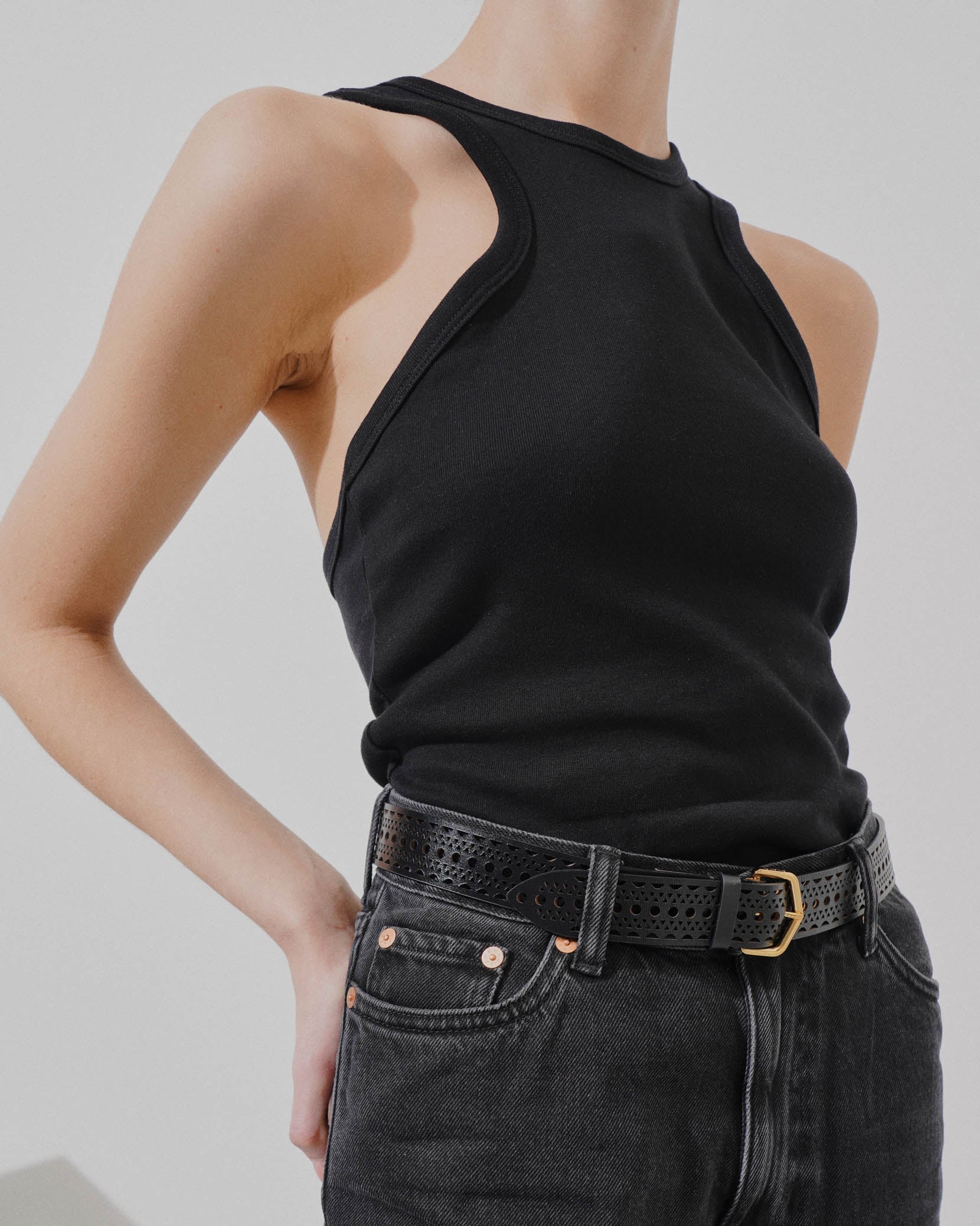 Neo vienne black leather belt