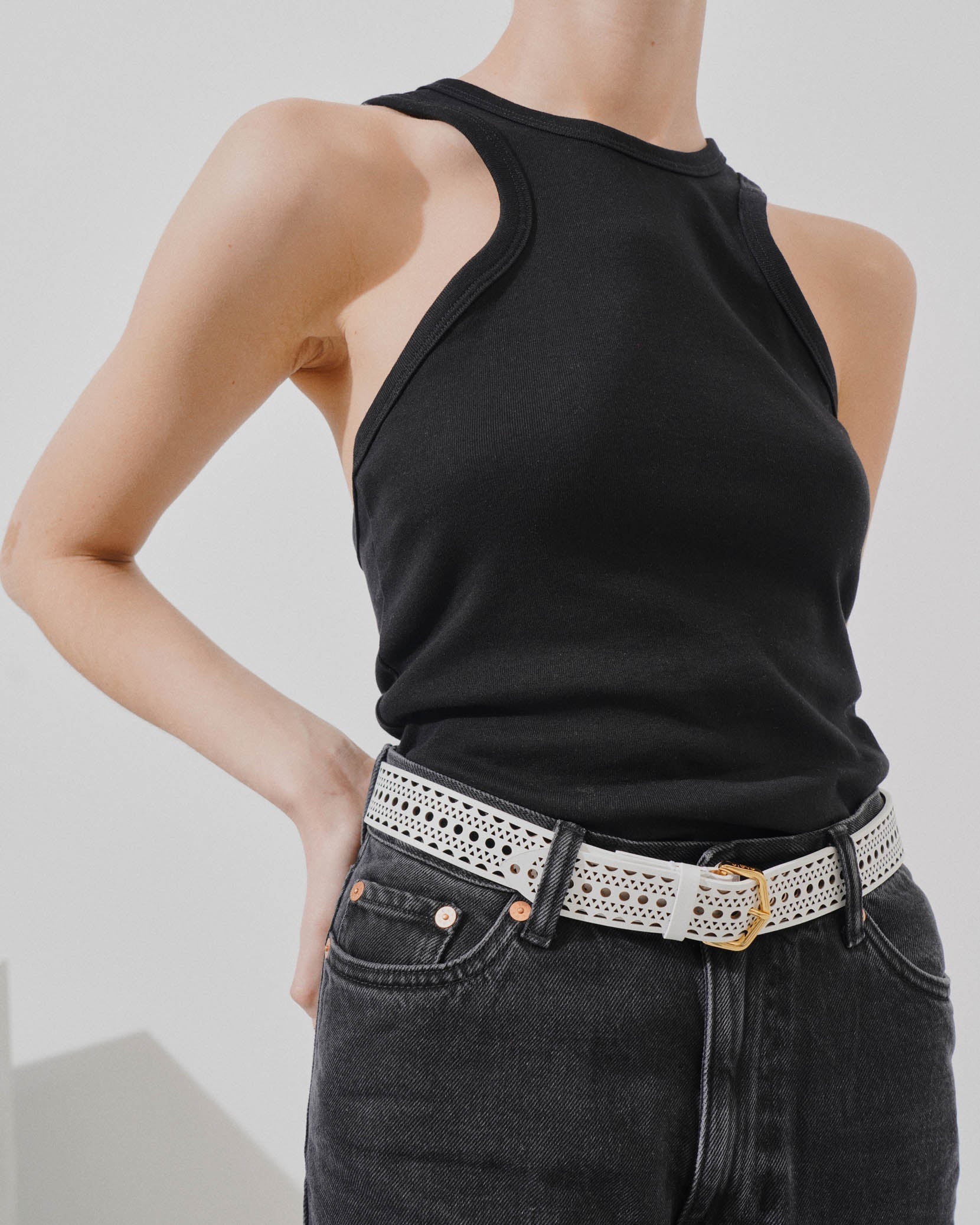 Neo vienne white leather belt