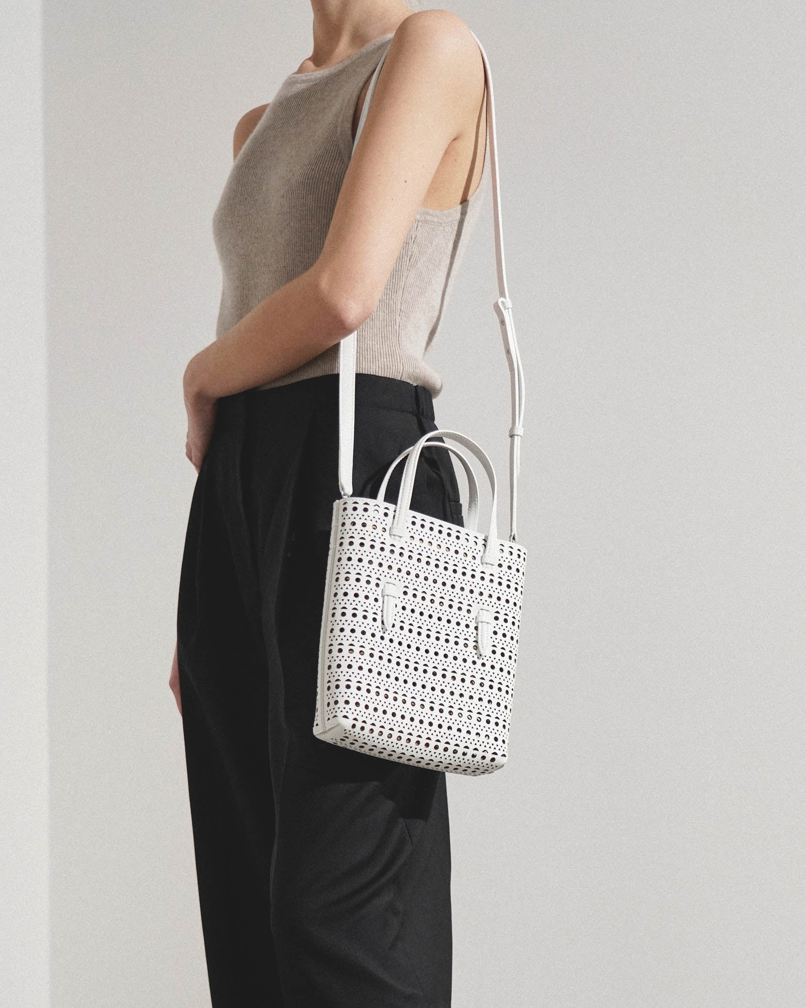 Mina NS white leather tote bag