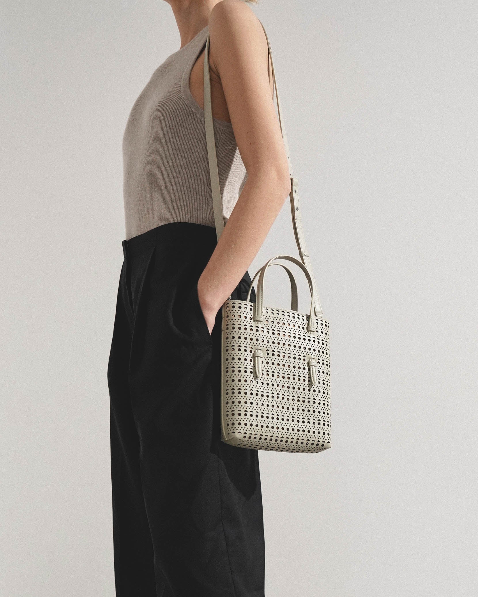 Mina NS grey leather tote bag