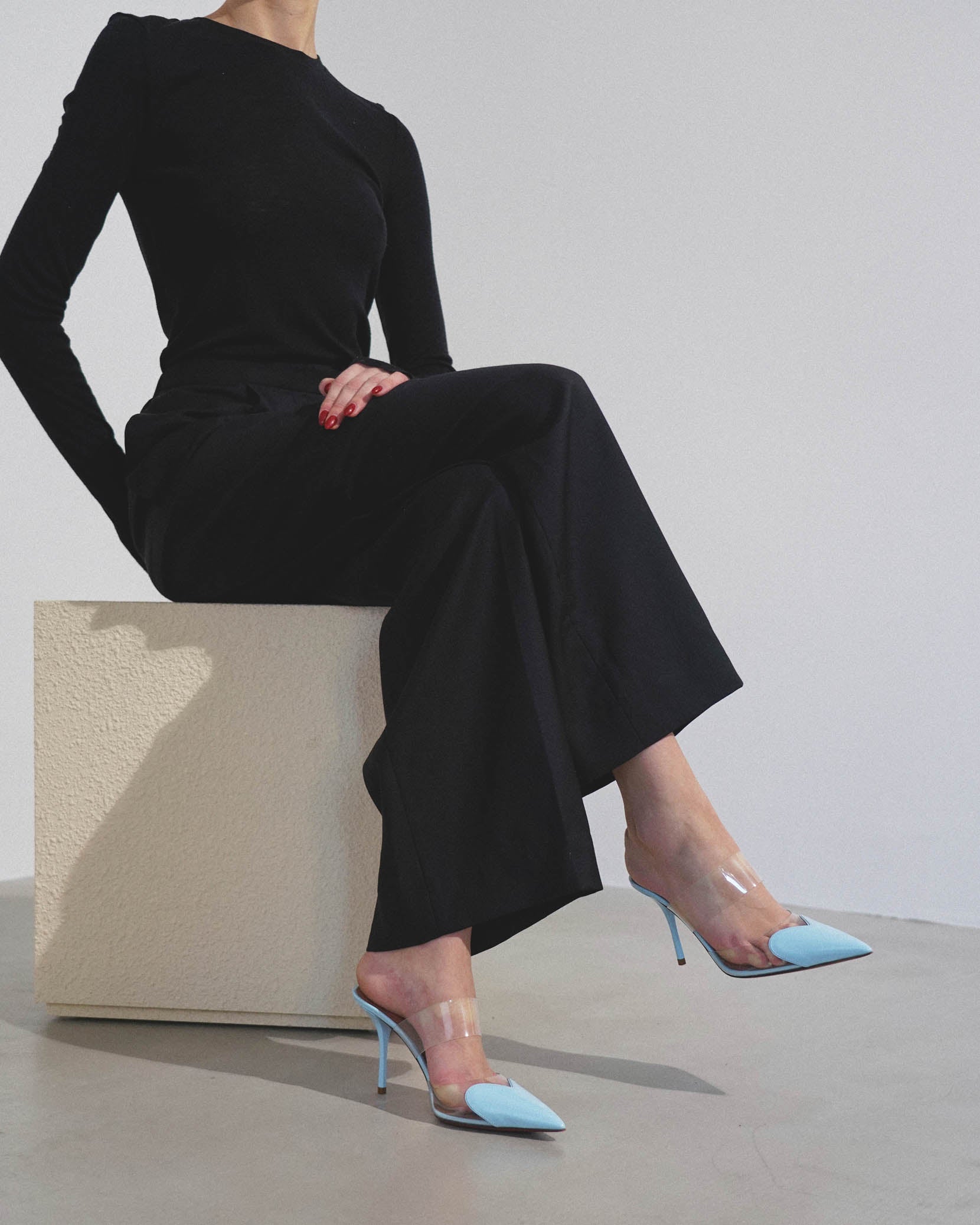 Coeur 90 light blue patent mule pumps