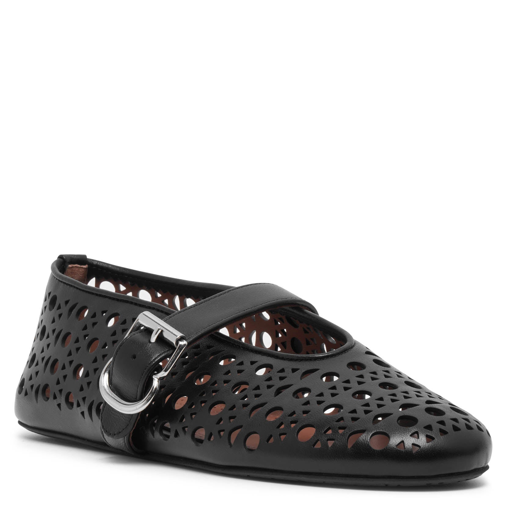 Black leather vienne ballet flats