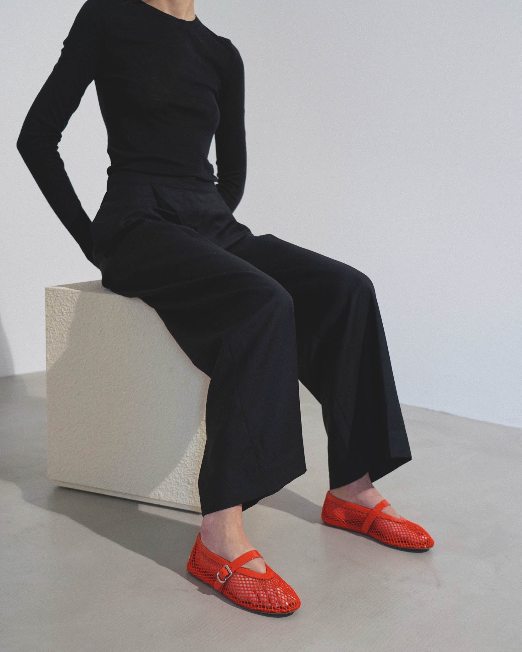 Orange mesh ballet flats