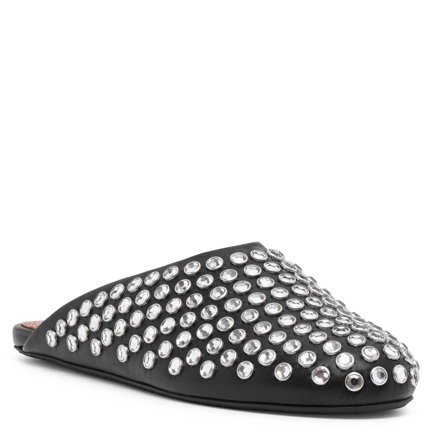 Embellished black leather mule flats