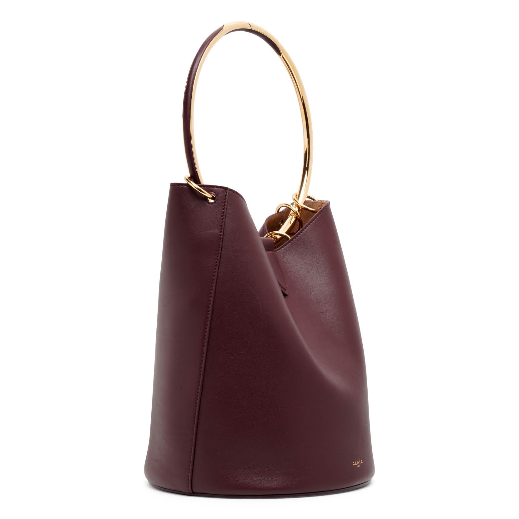 Ring brown leather bucket bag