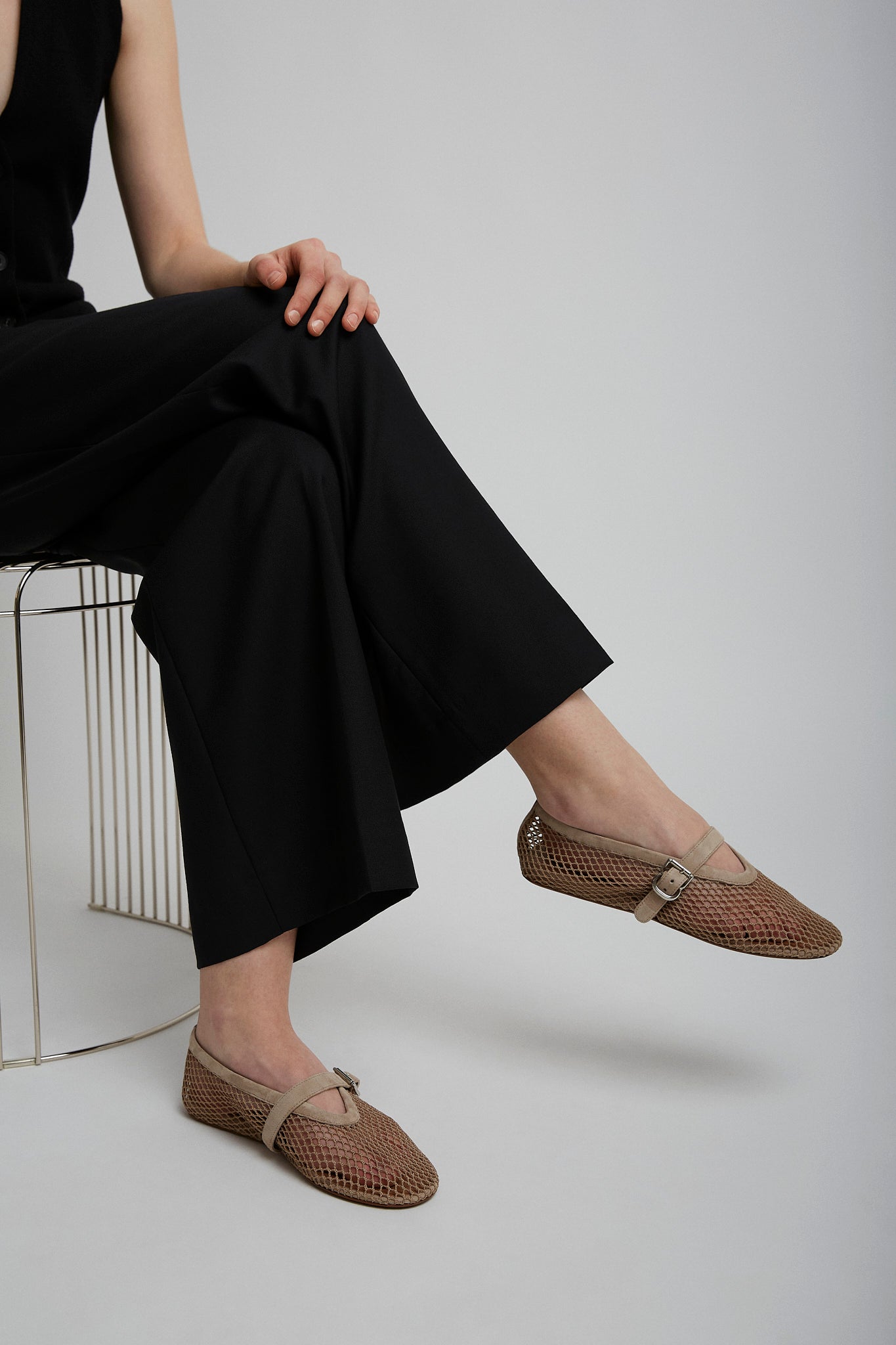 Greige mesh ballet flats