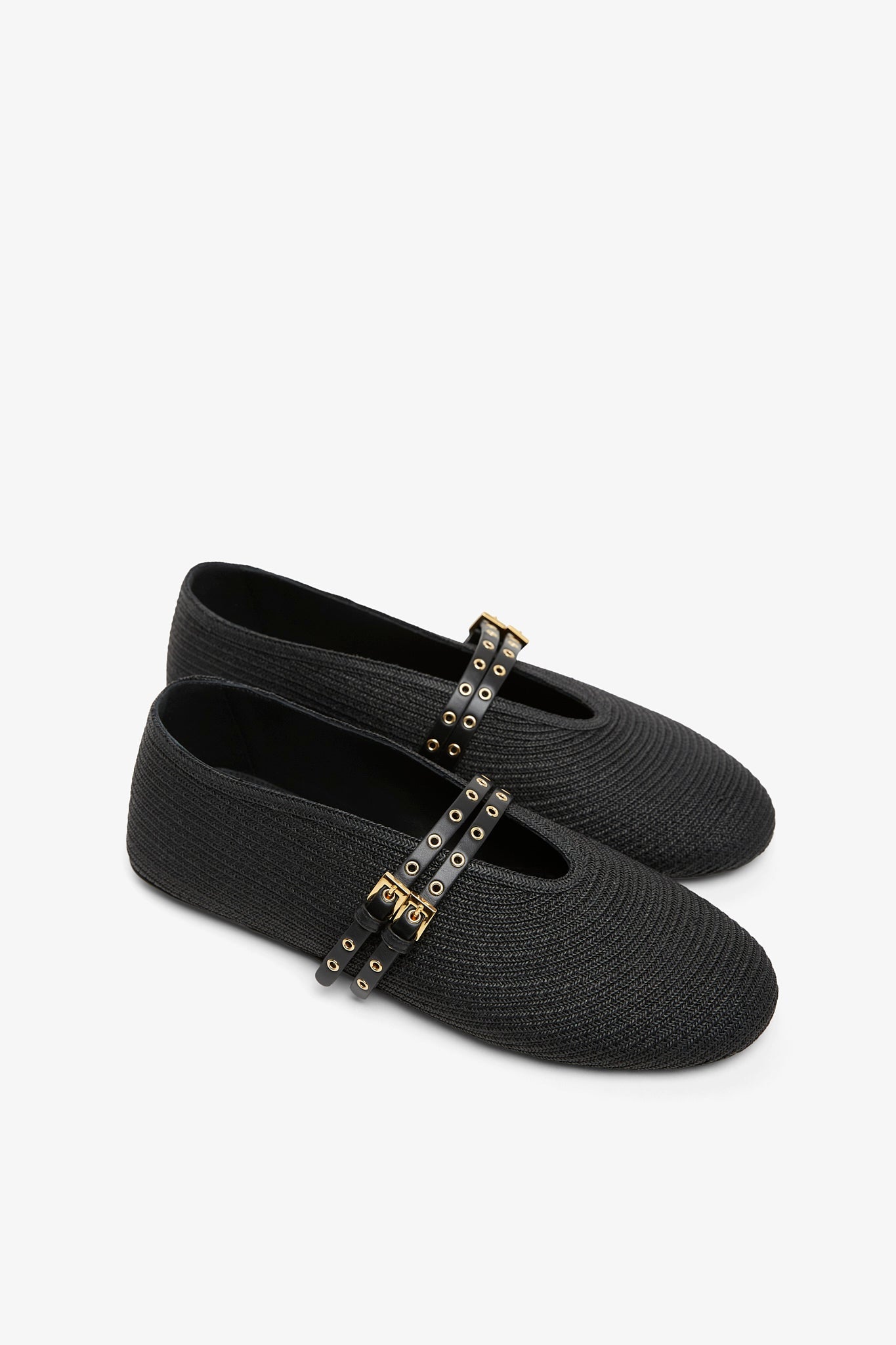 Paper straw black ballet flats