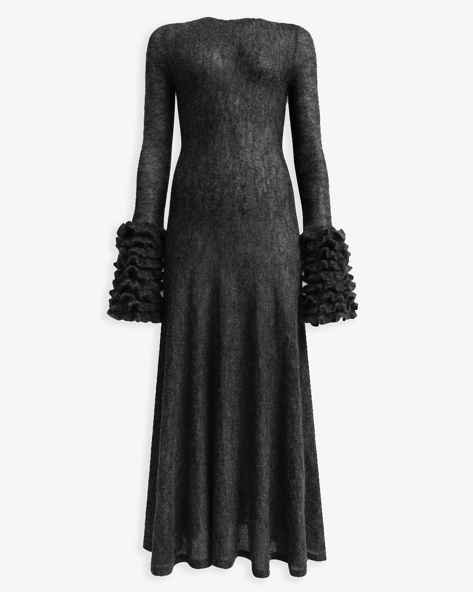 Frills sleeve mohair fit flare dress