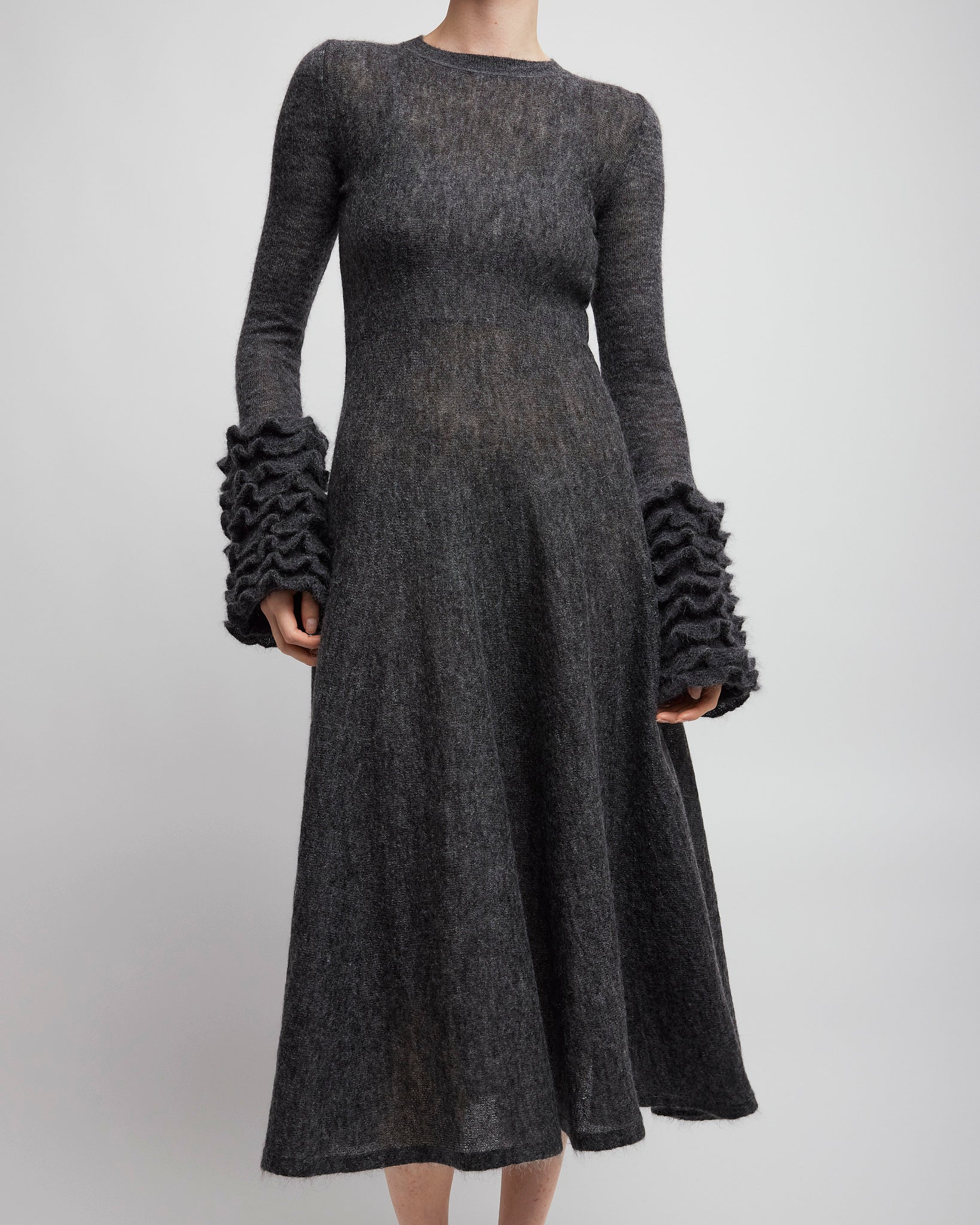 Frills sleeve mohair fit flare dress