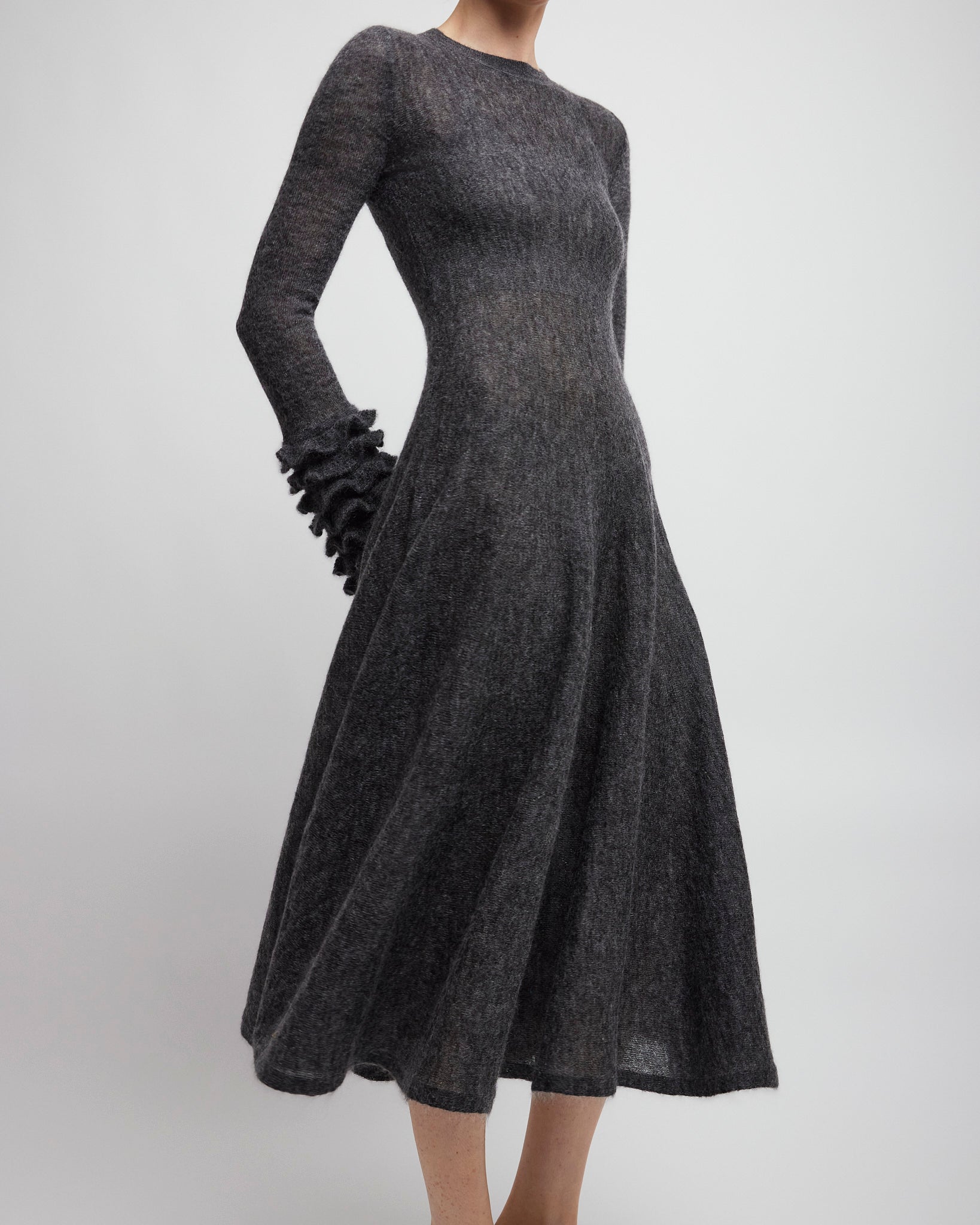 Frills sleeve mohair fit flare dress