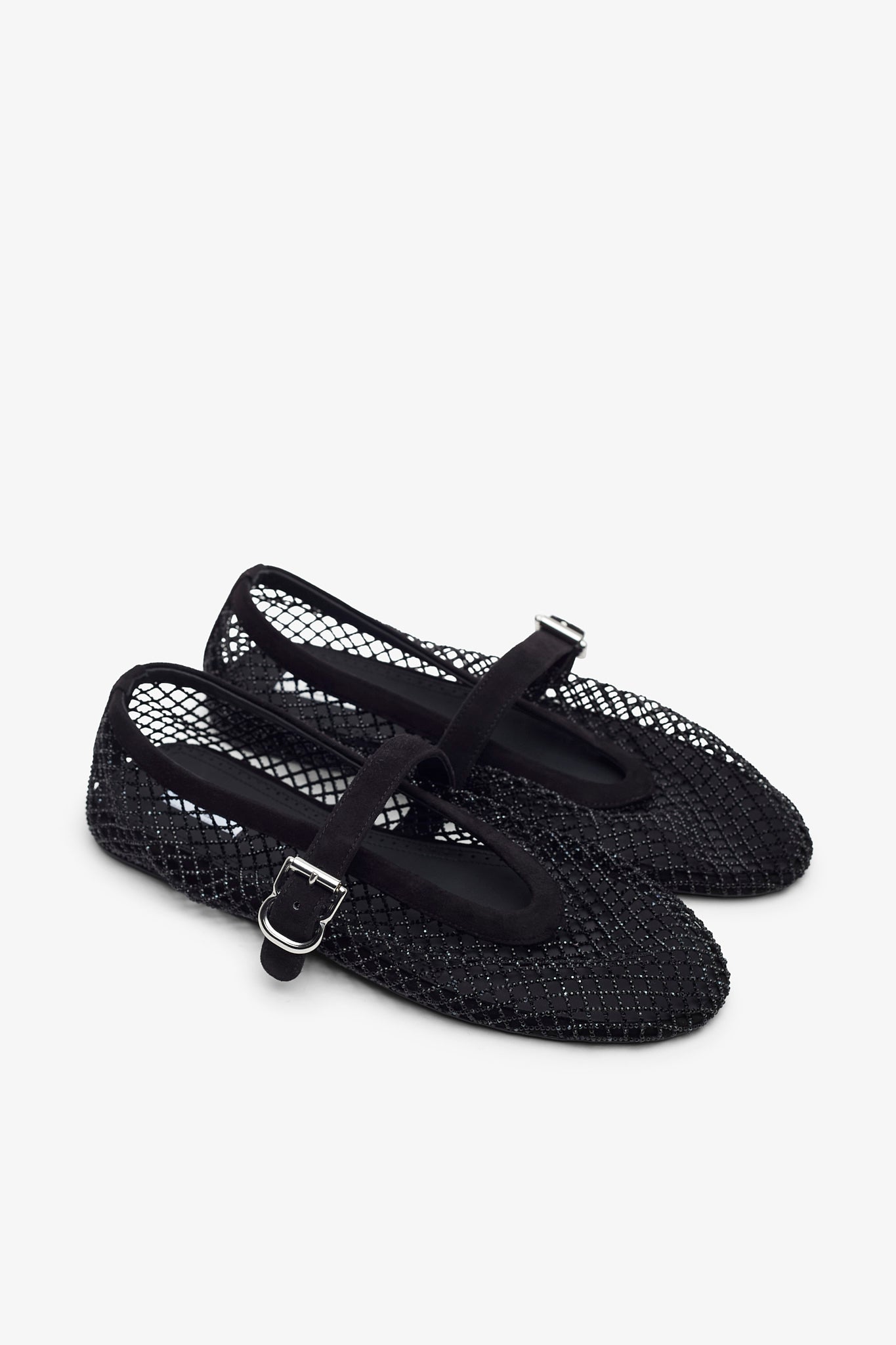 Strass mesh suede ballet flats