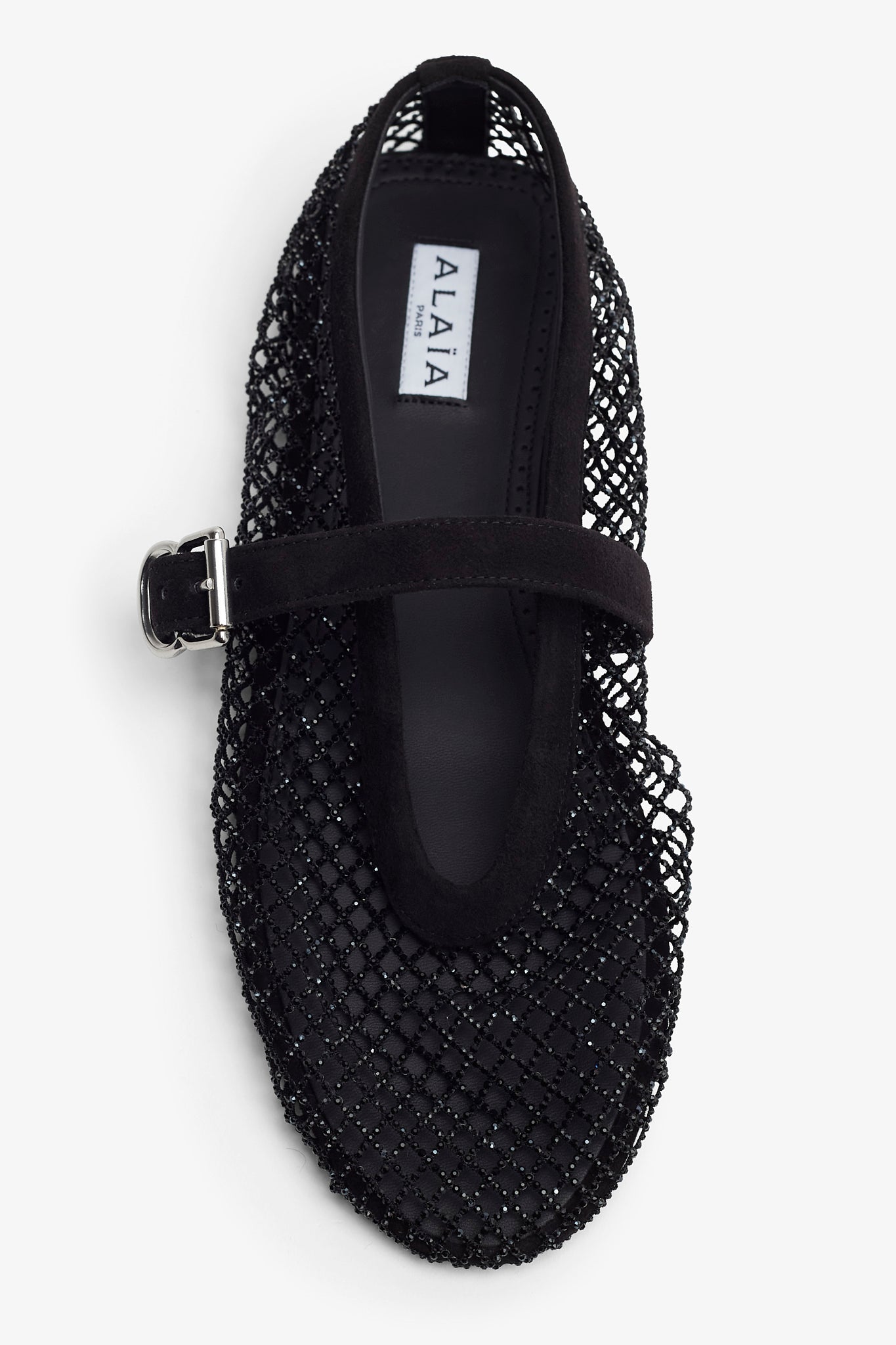 Strass mesh suede ballet flats