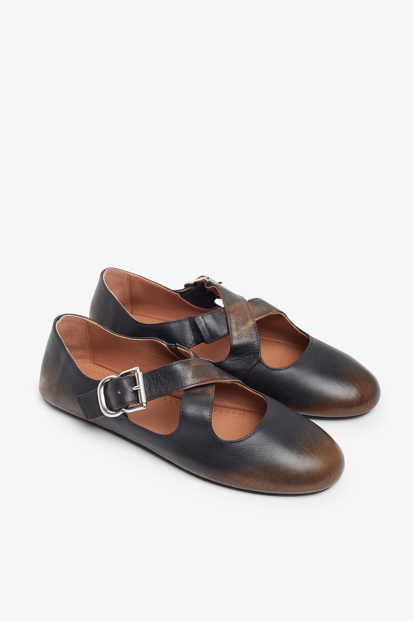 Criss cross brown ballet flats