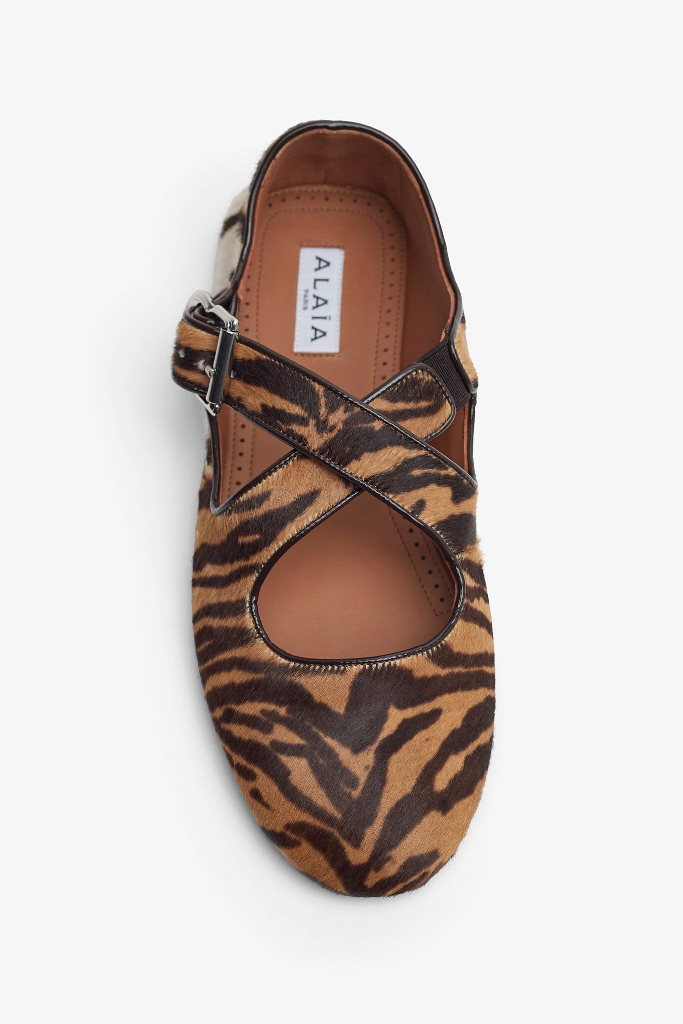 Criss cross brown and beige ballet flats
