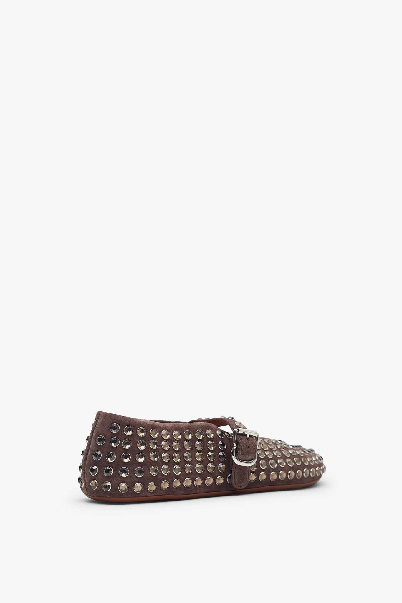 Embellished brown suede ballet flats