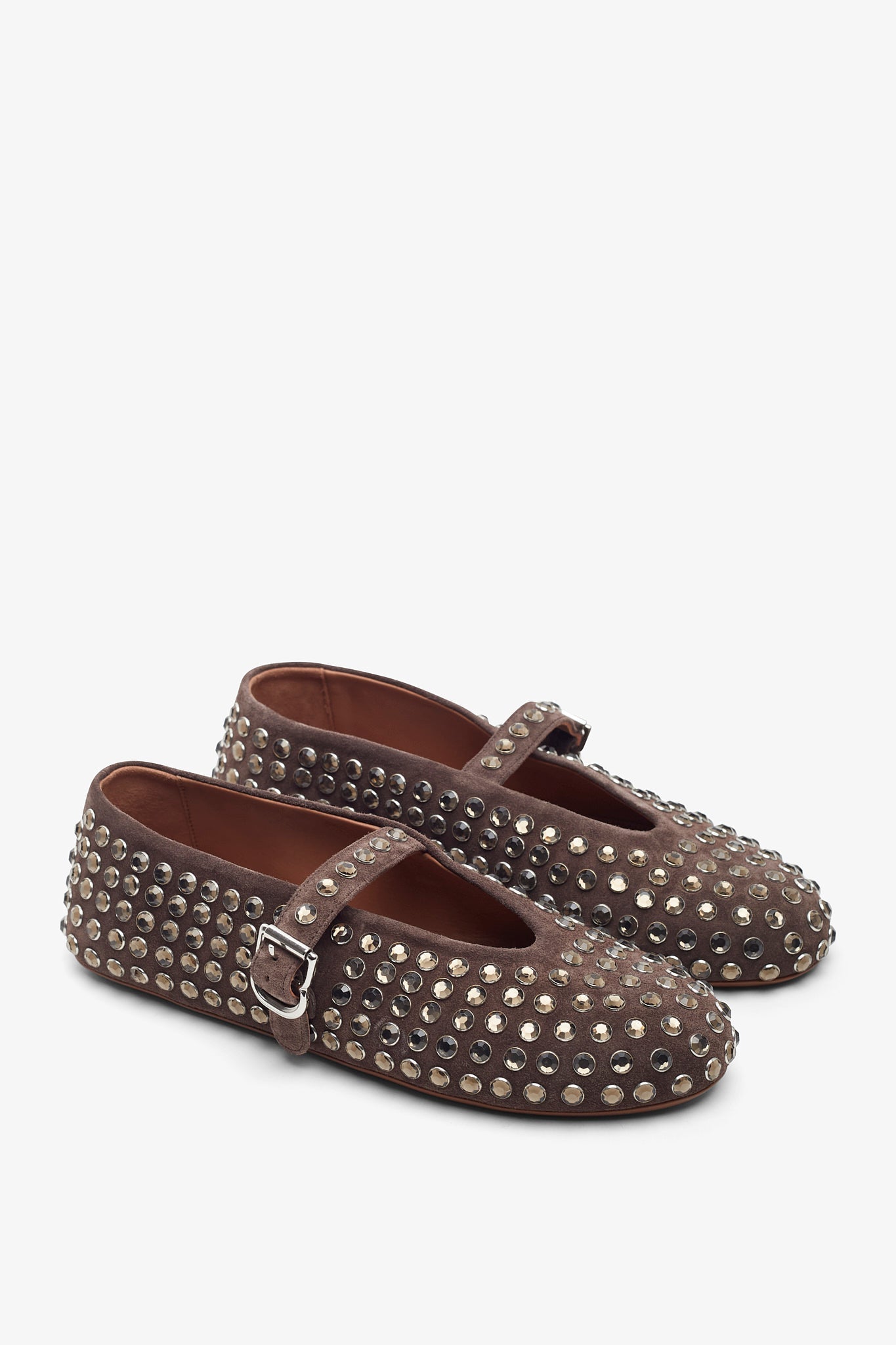 Embellished brown suede ballet flats