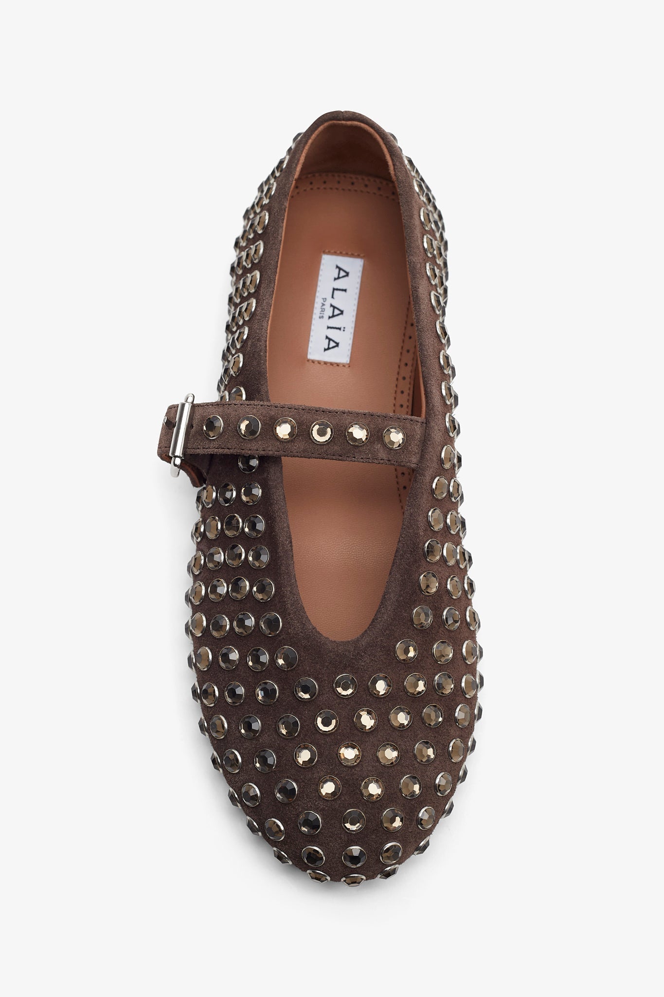 Embellished brown suede ballet flats