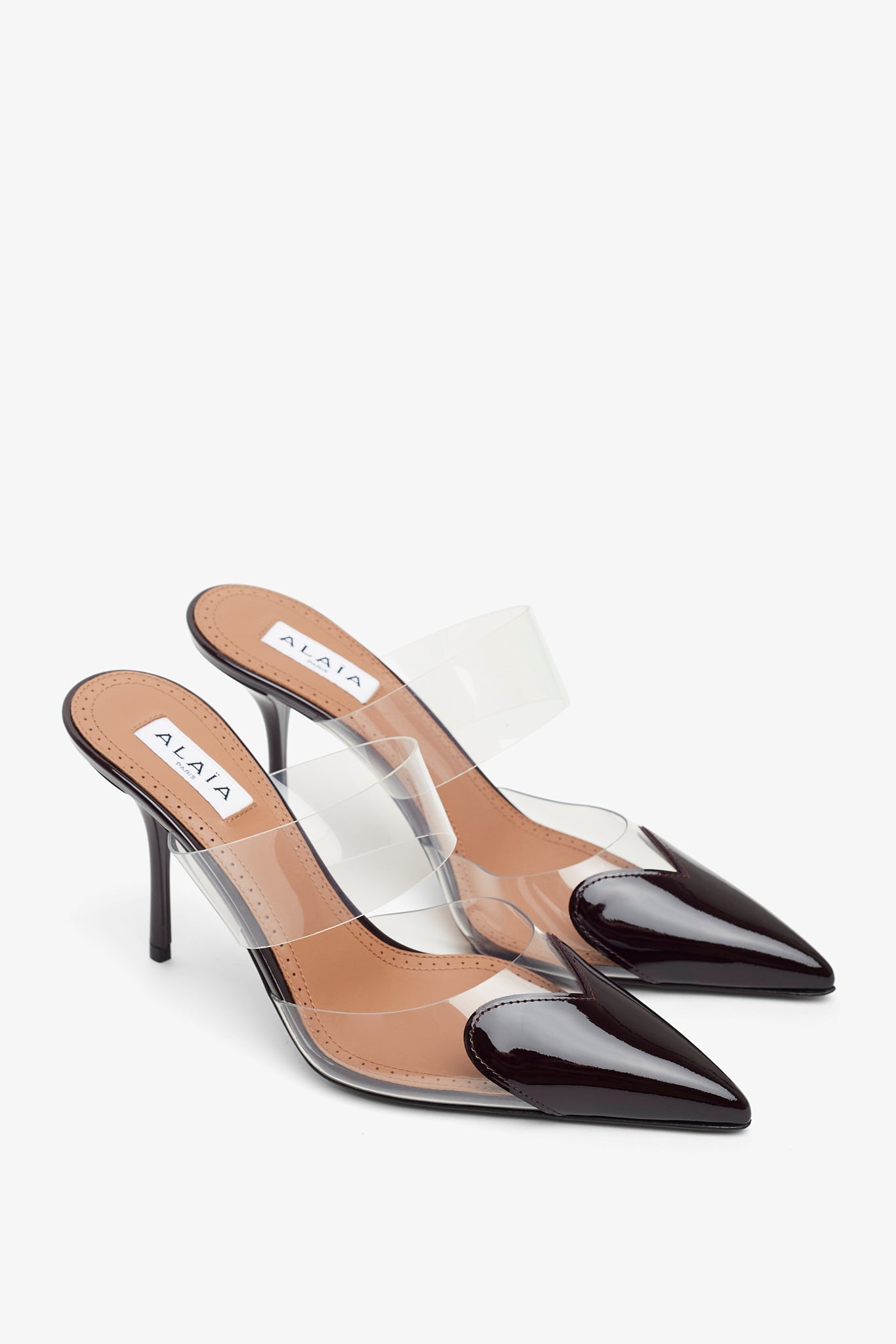 Coeur 90 aubergine patent mules pumps