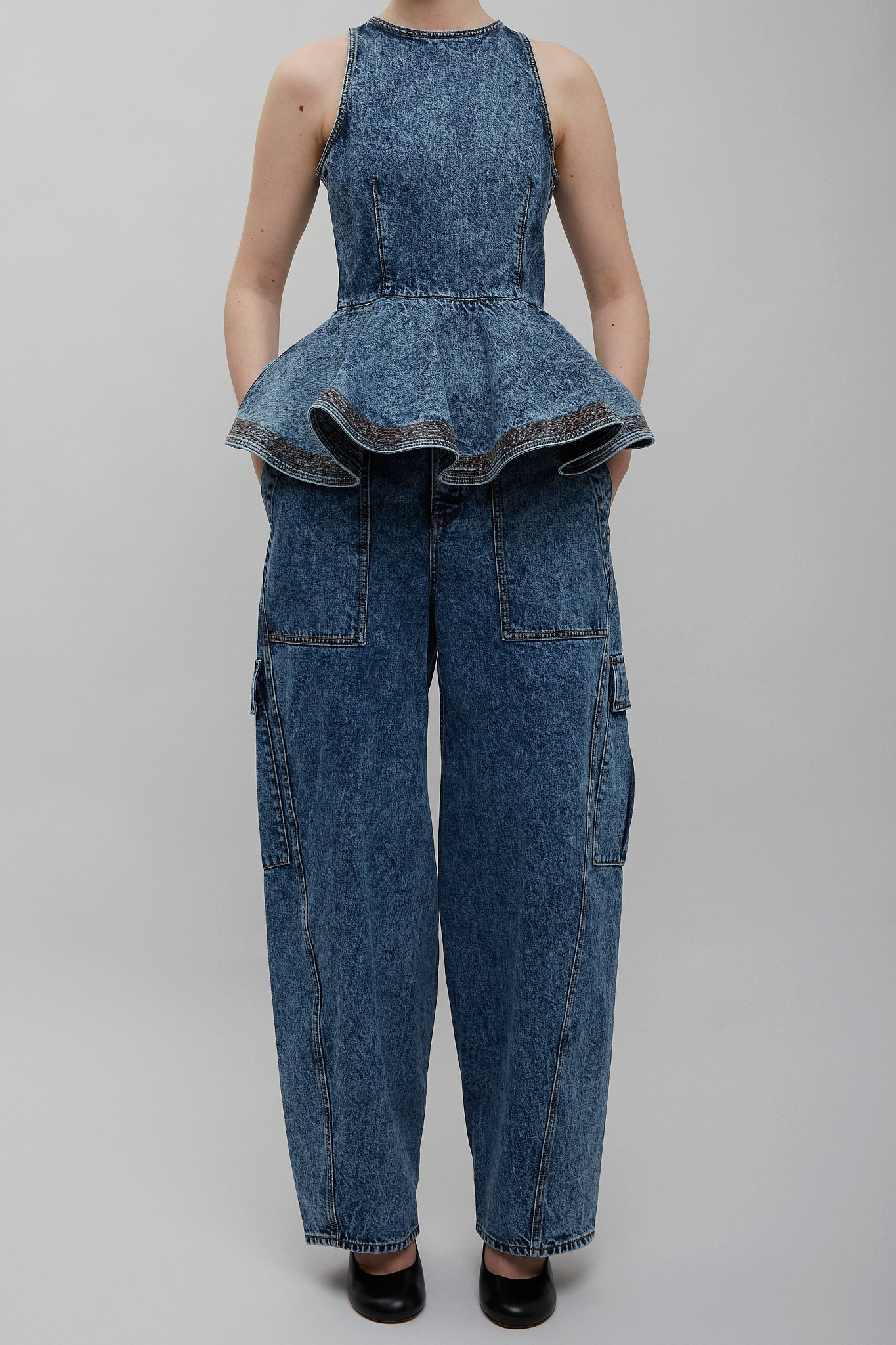 Cargo blue denim pants