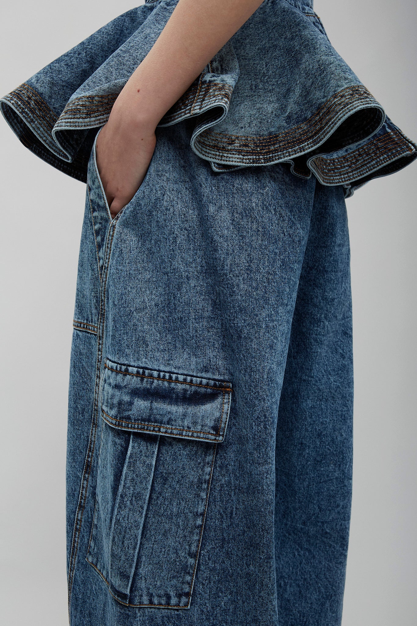 Cargo blue denim pants