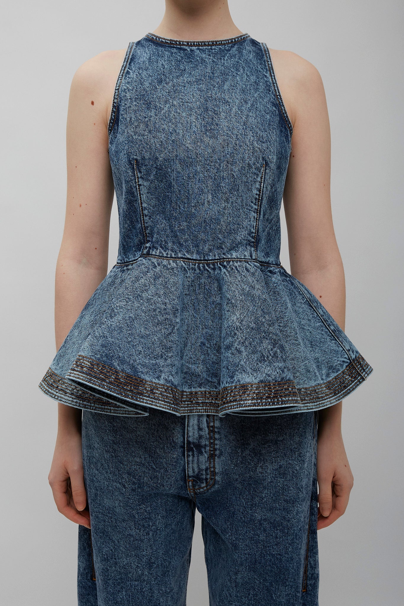 Blue denim peplum top