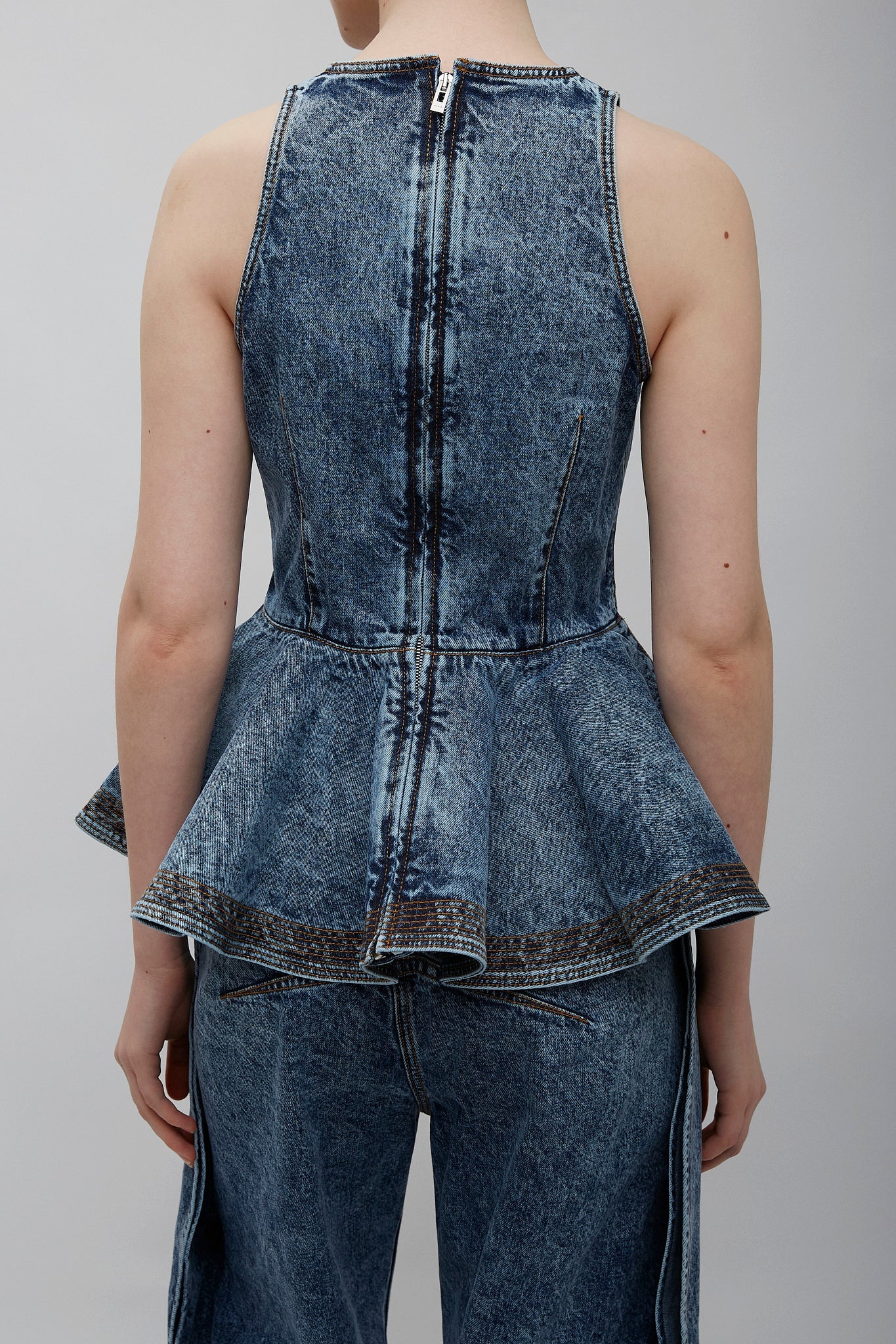 Blue denim peplum top