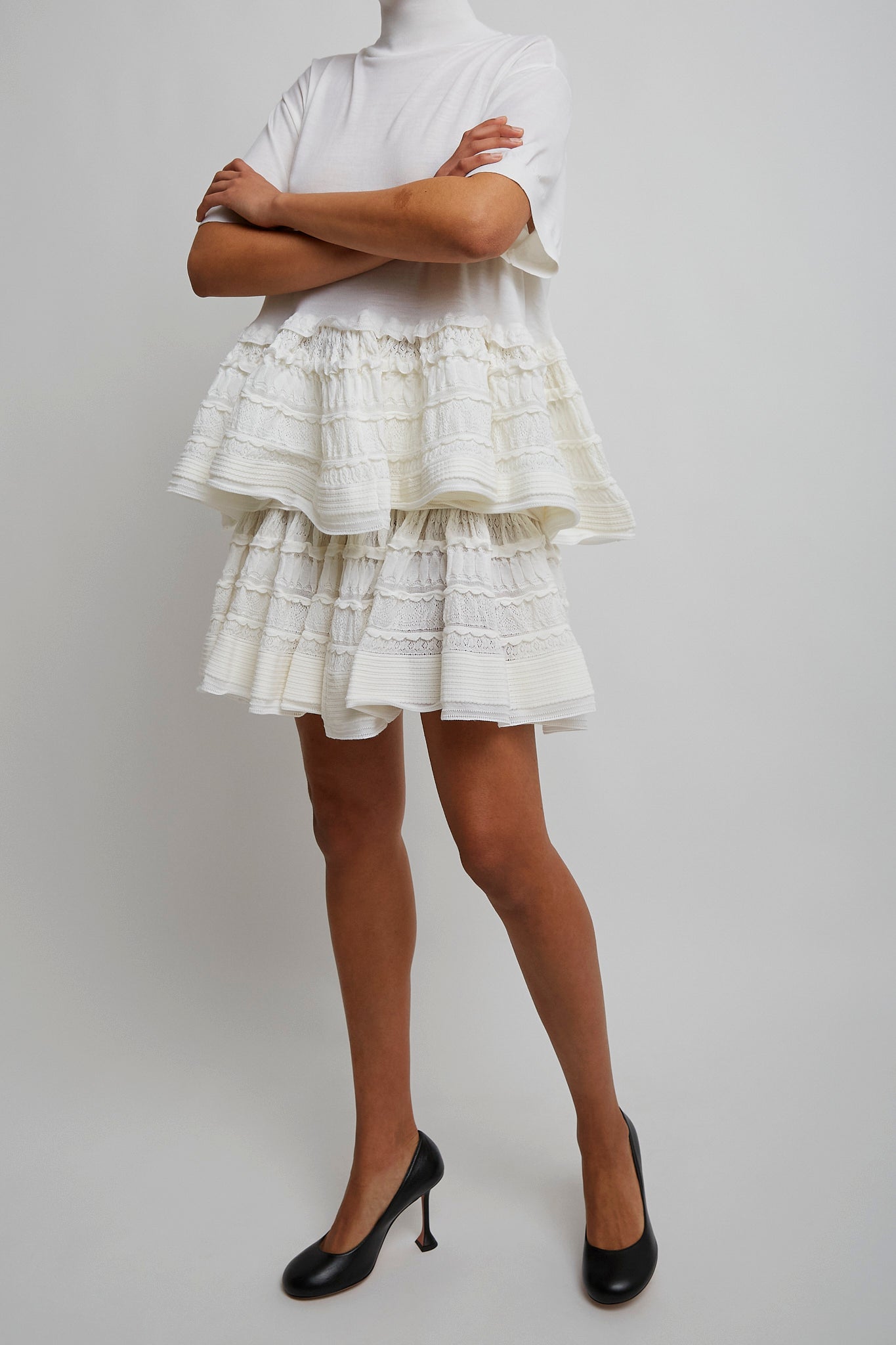 White ruffle wool skirt
