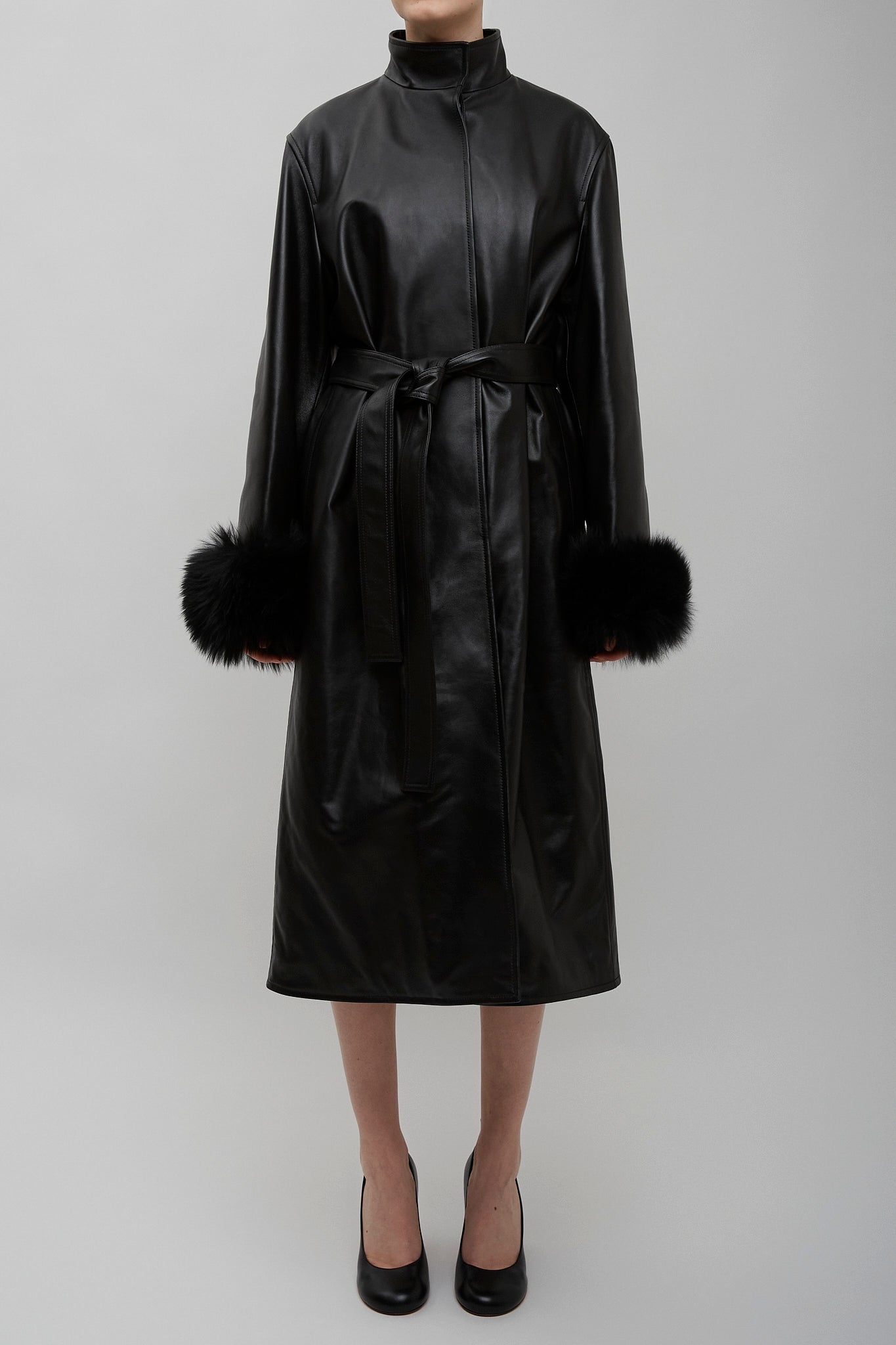 Alaia black leather long coat