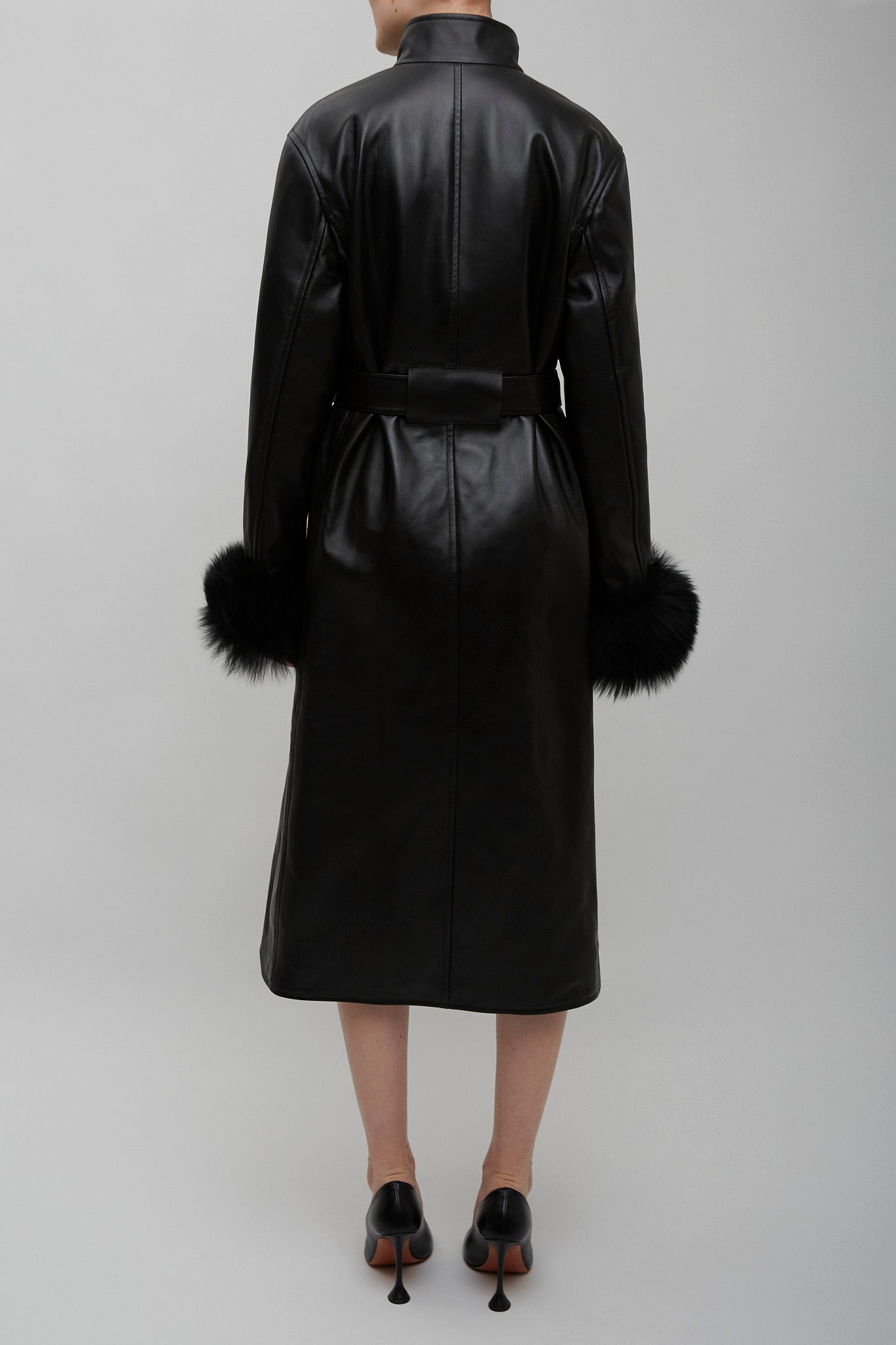 Alaia black leather long coat