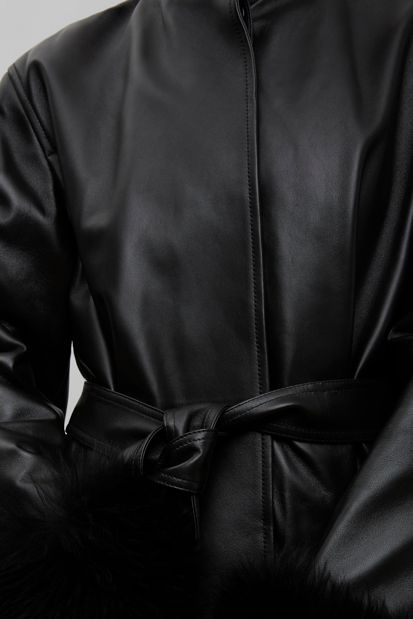 Alaia black leather long coat