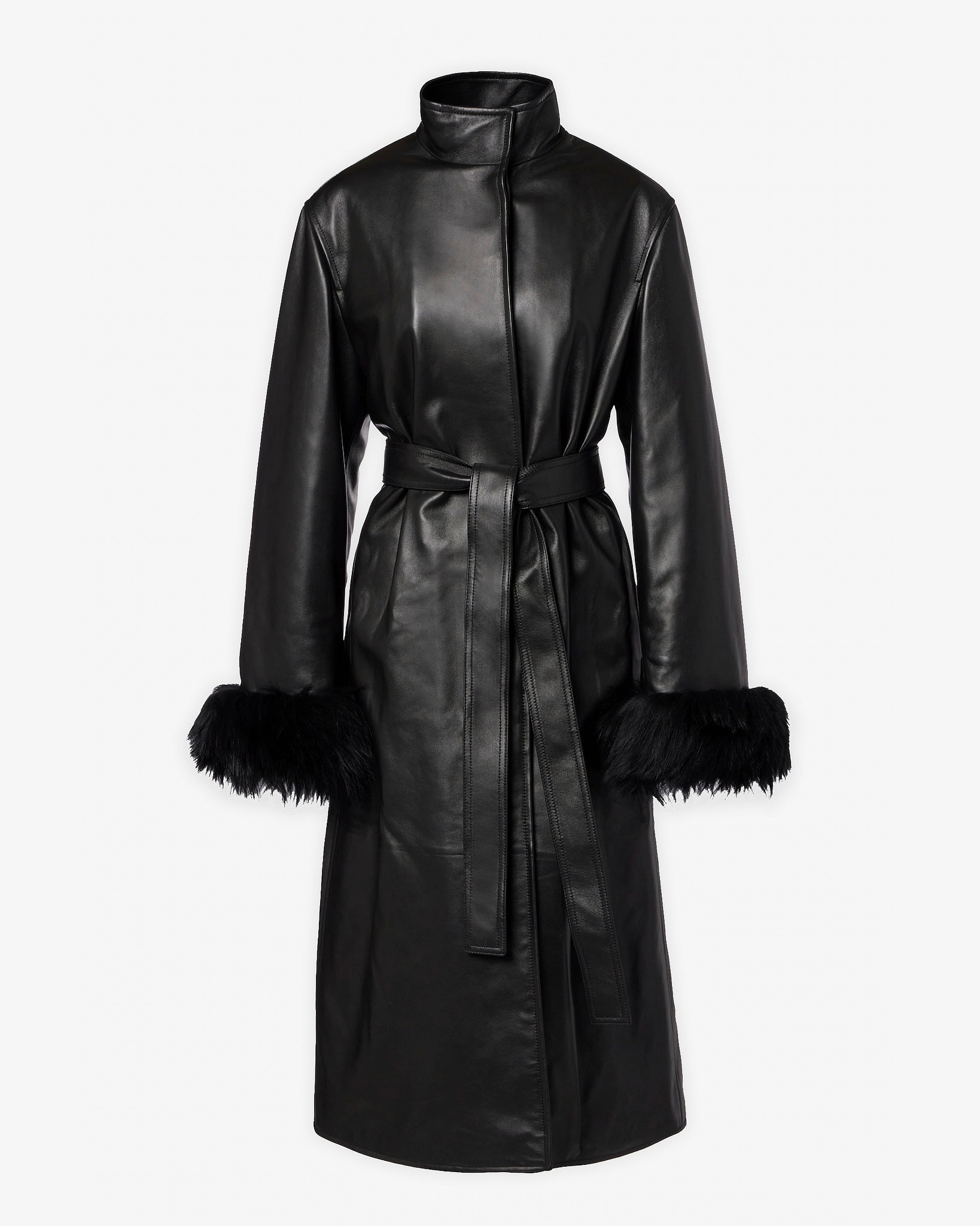 Alaia black leather long coat