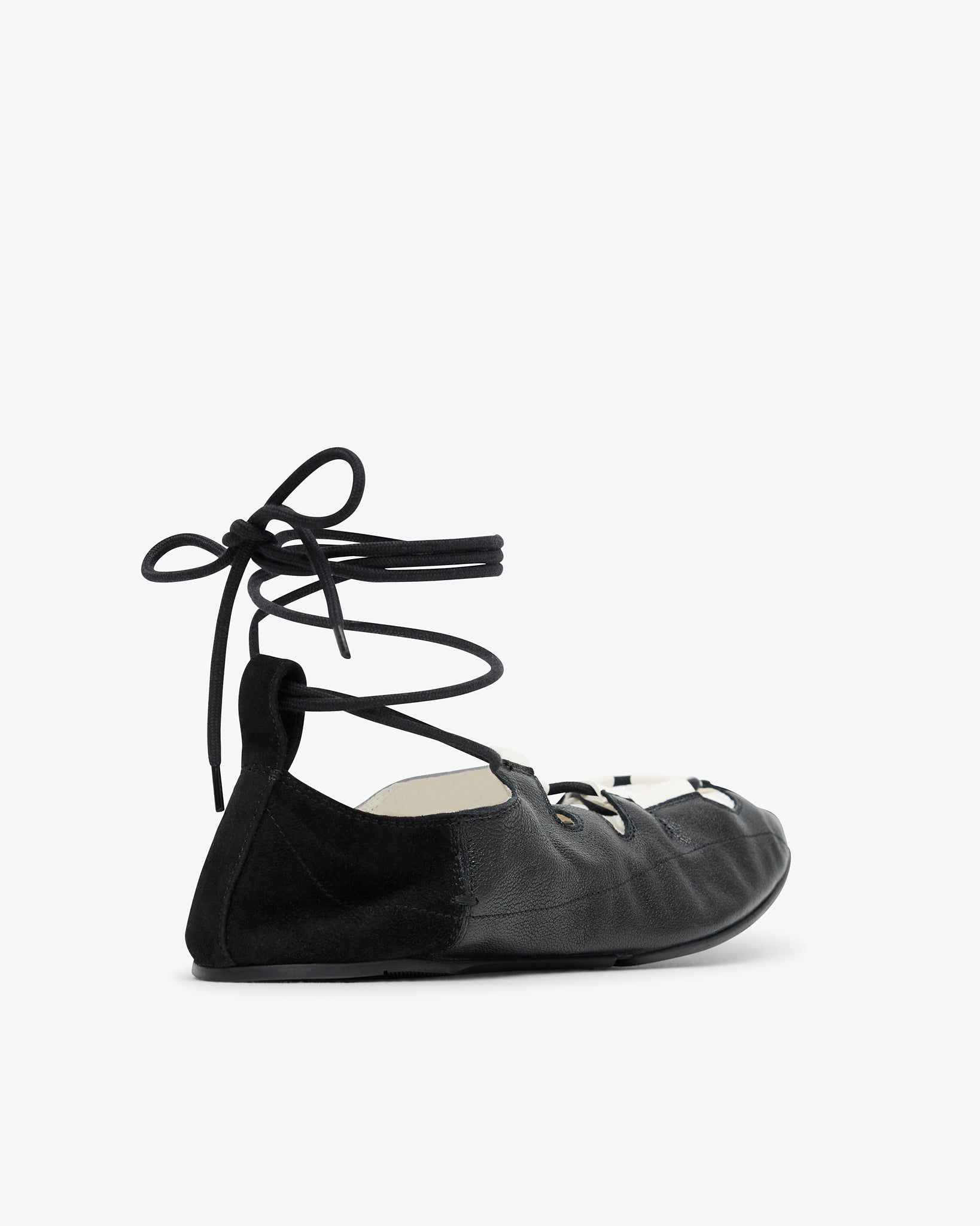 Laced black leather ballet flats