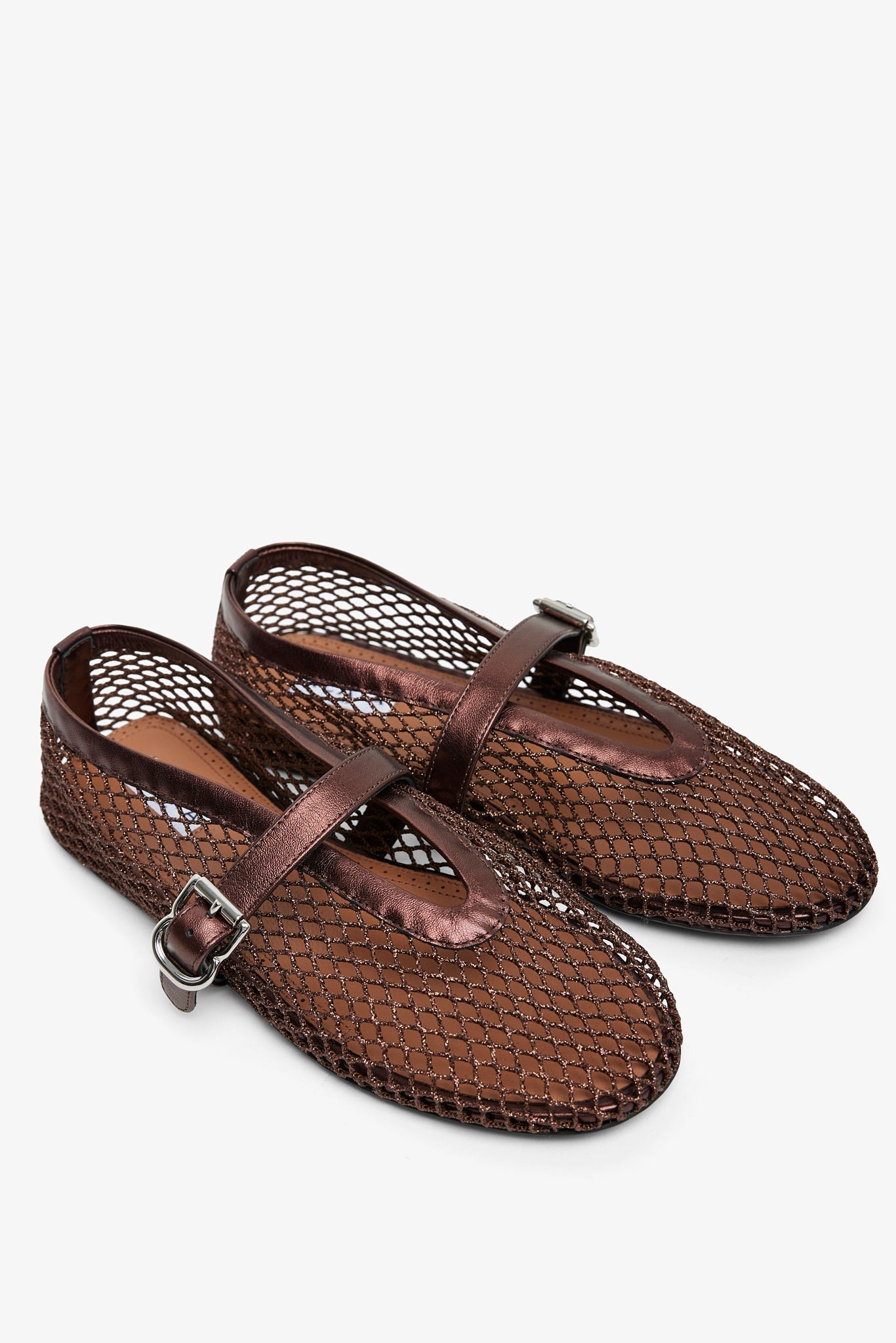 Bronze metallic mesh ballet flats
