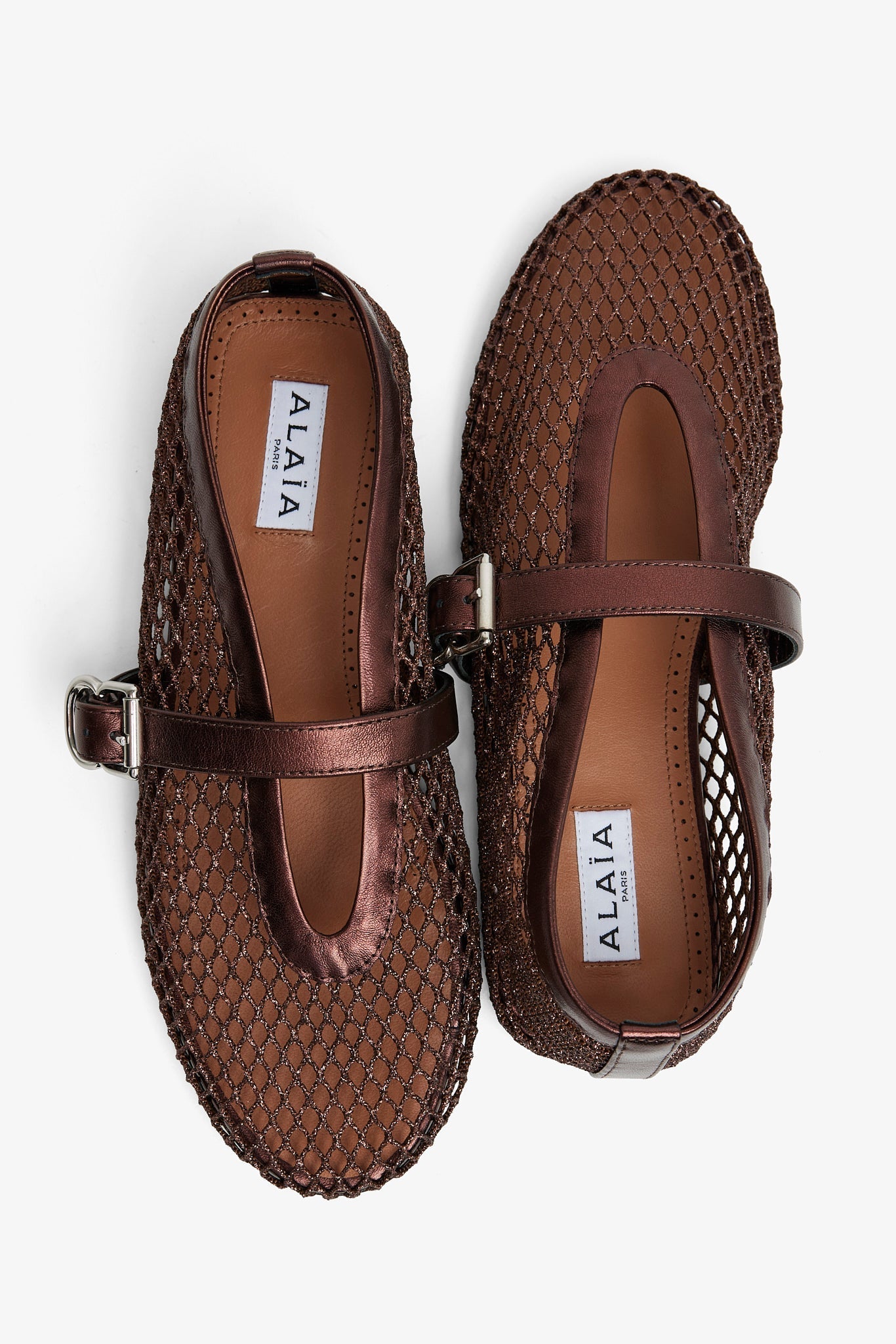 Bronze metallic mesh ballet flats