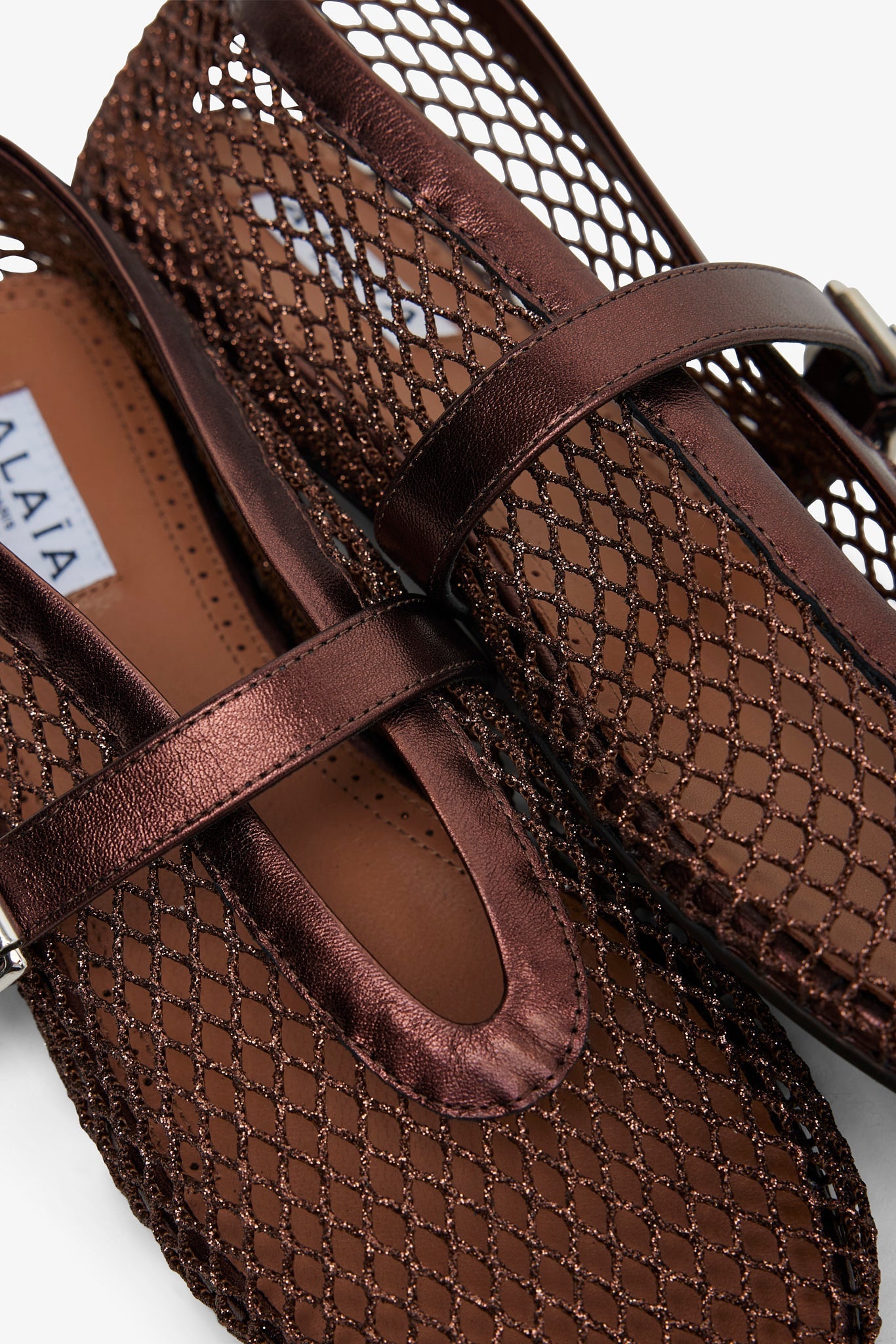 Bronze metallic mesh ballet flats