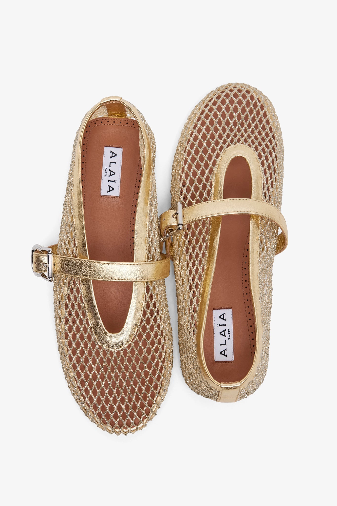 Platinum metallic mesh ballet flats