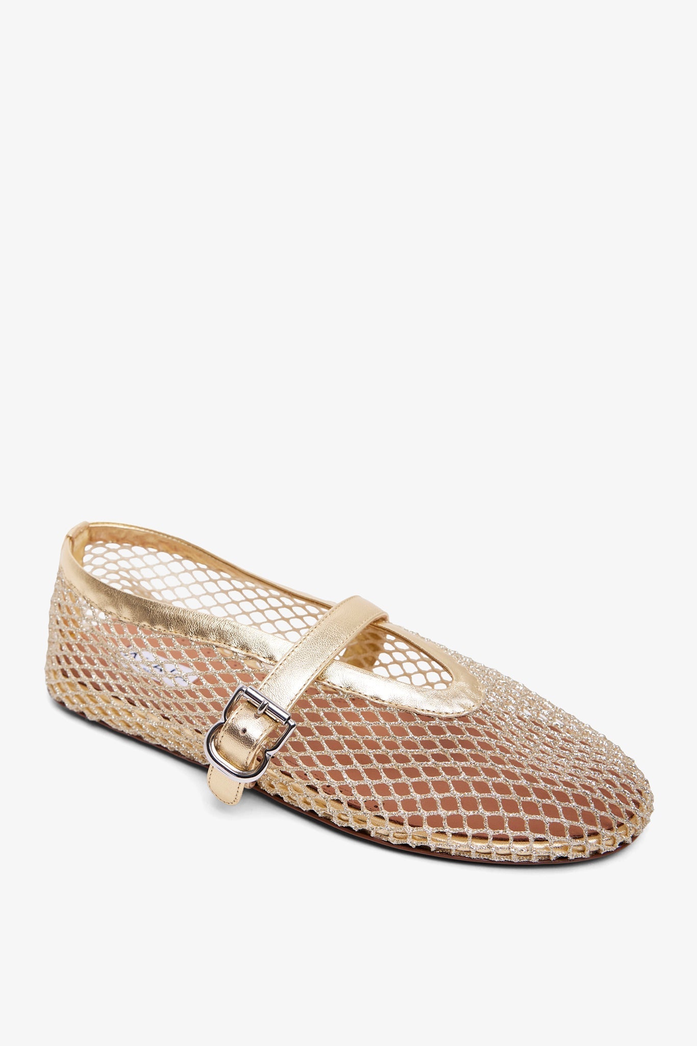 Platinum metallic mesh ballet flats