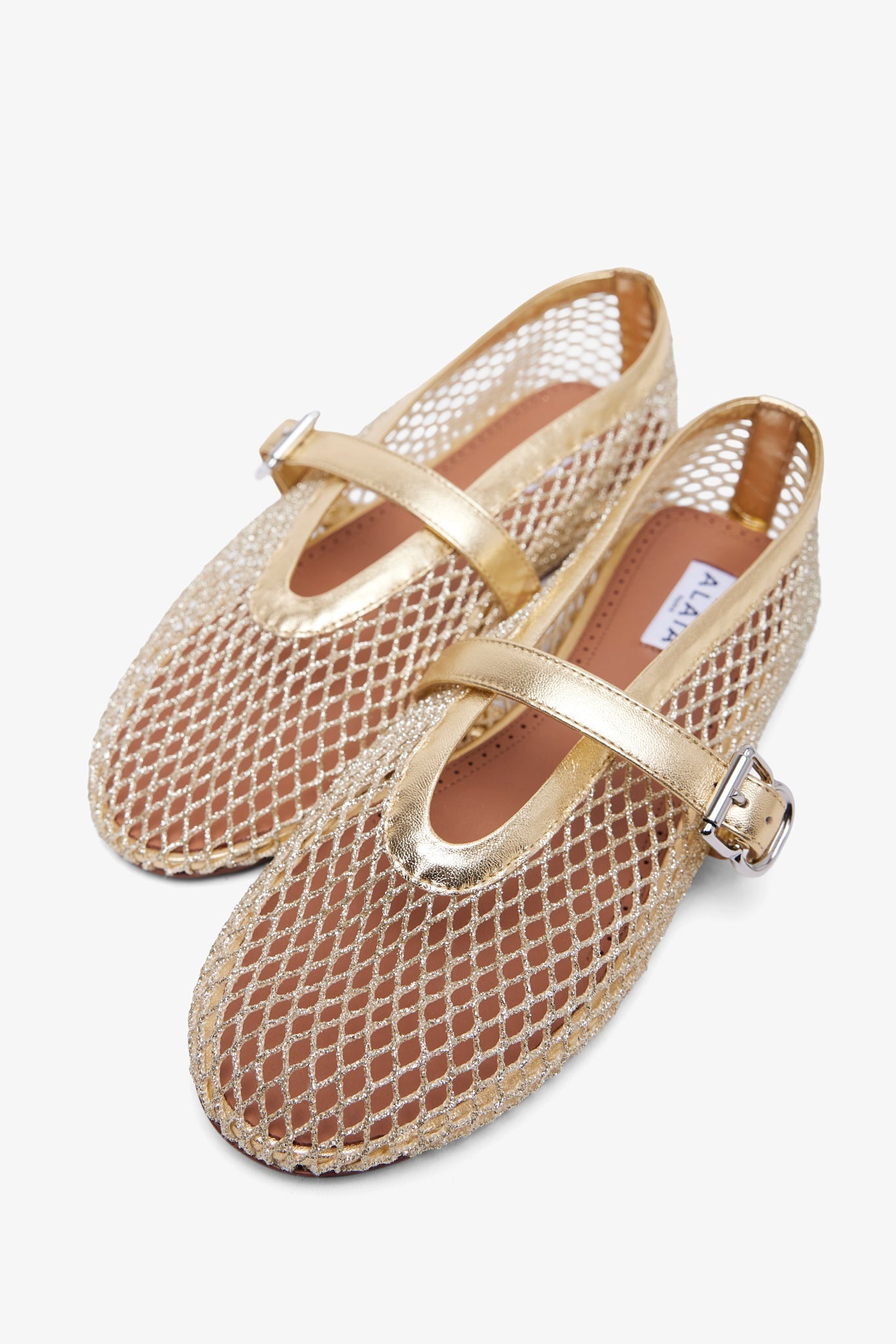 Platinum metallic mesh ballet flats