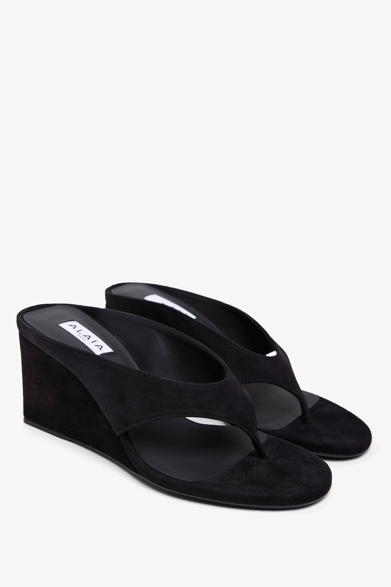 Black 75 wedge thong sandals