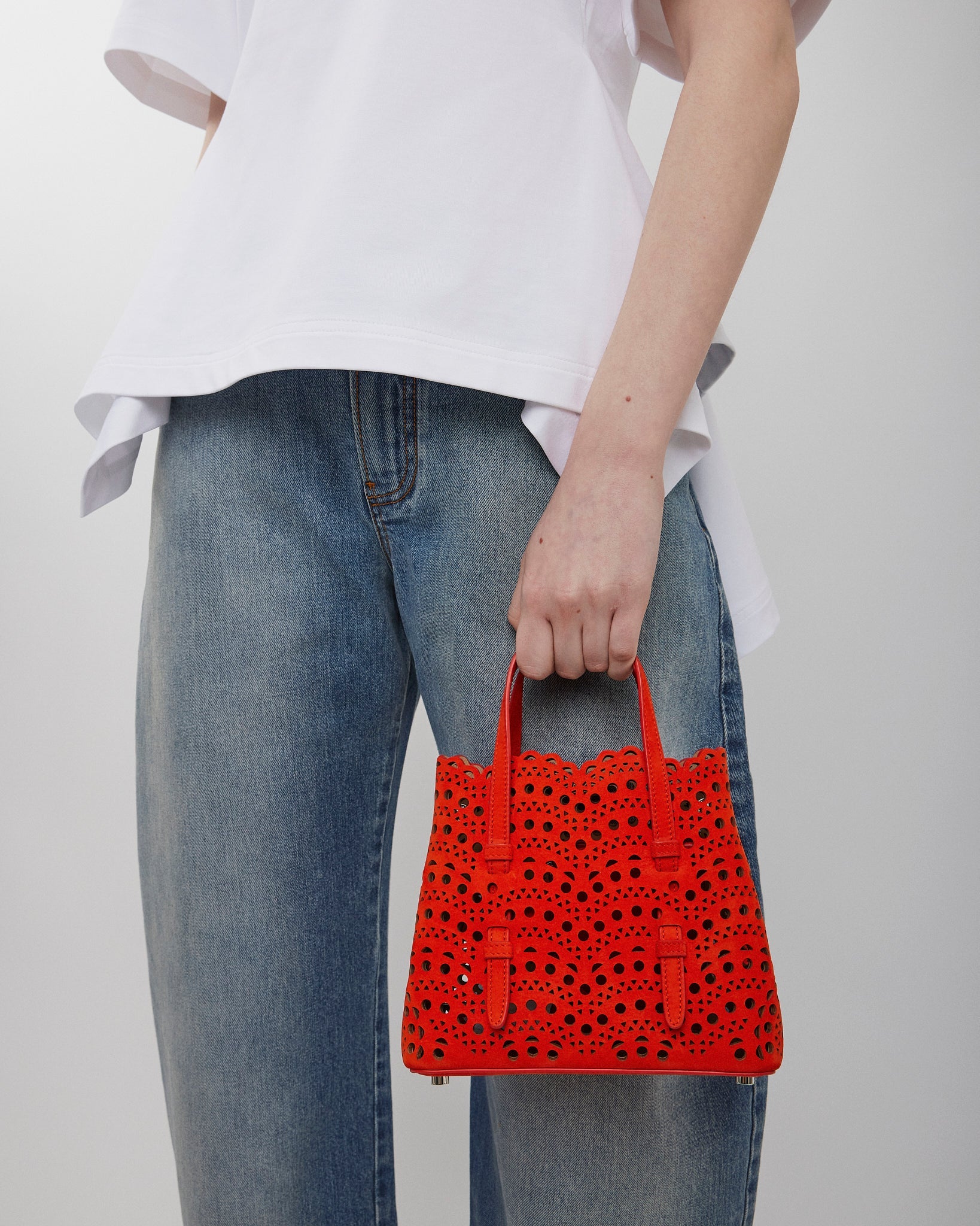 Mina 20 vienne orange suede tote bag
