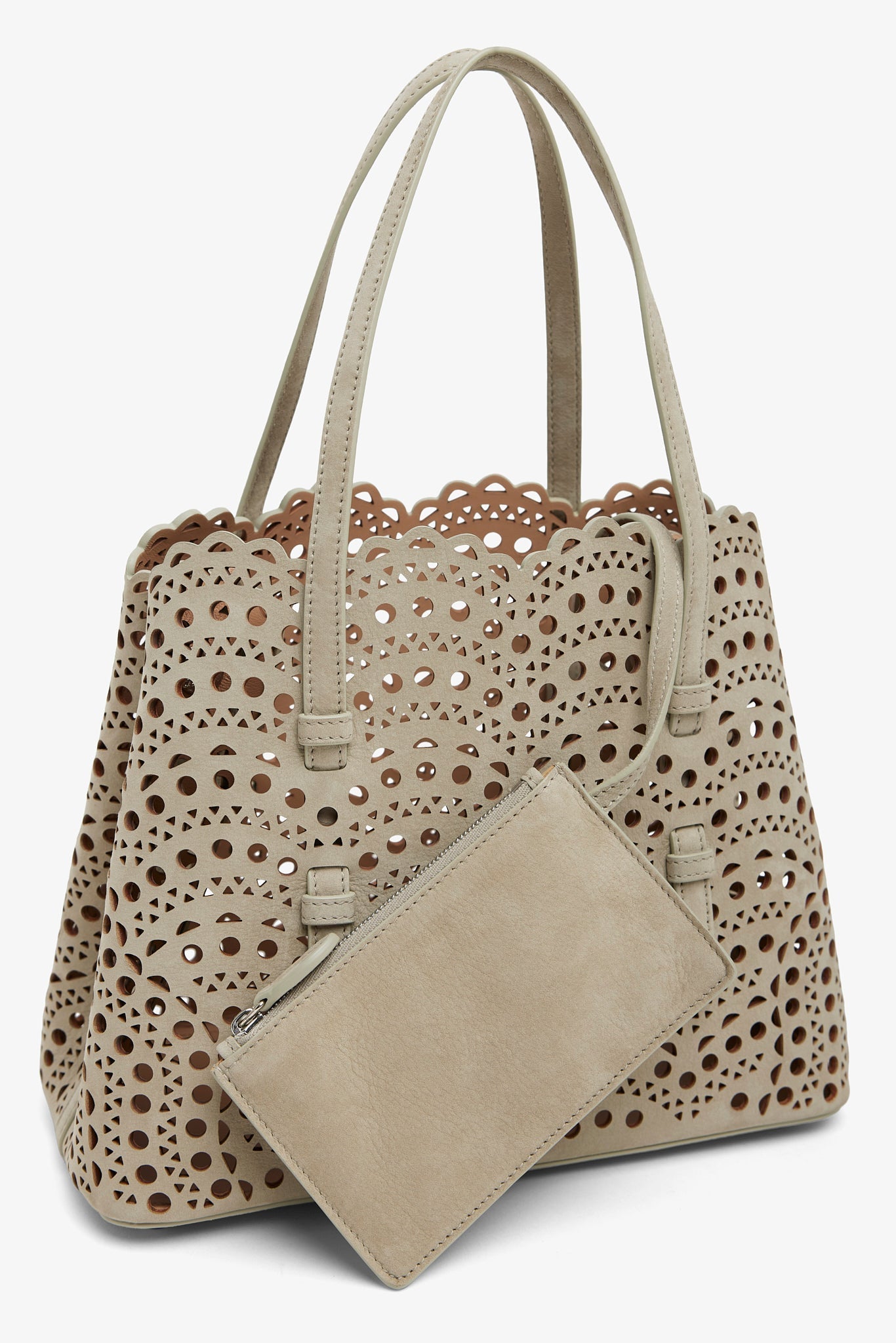 Mina 25 vienne greige suede tote bag