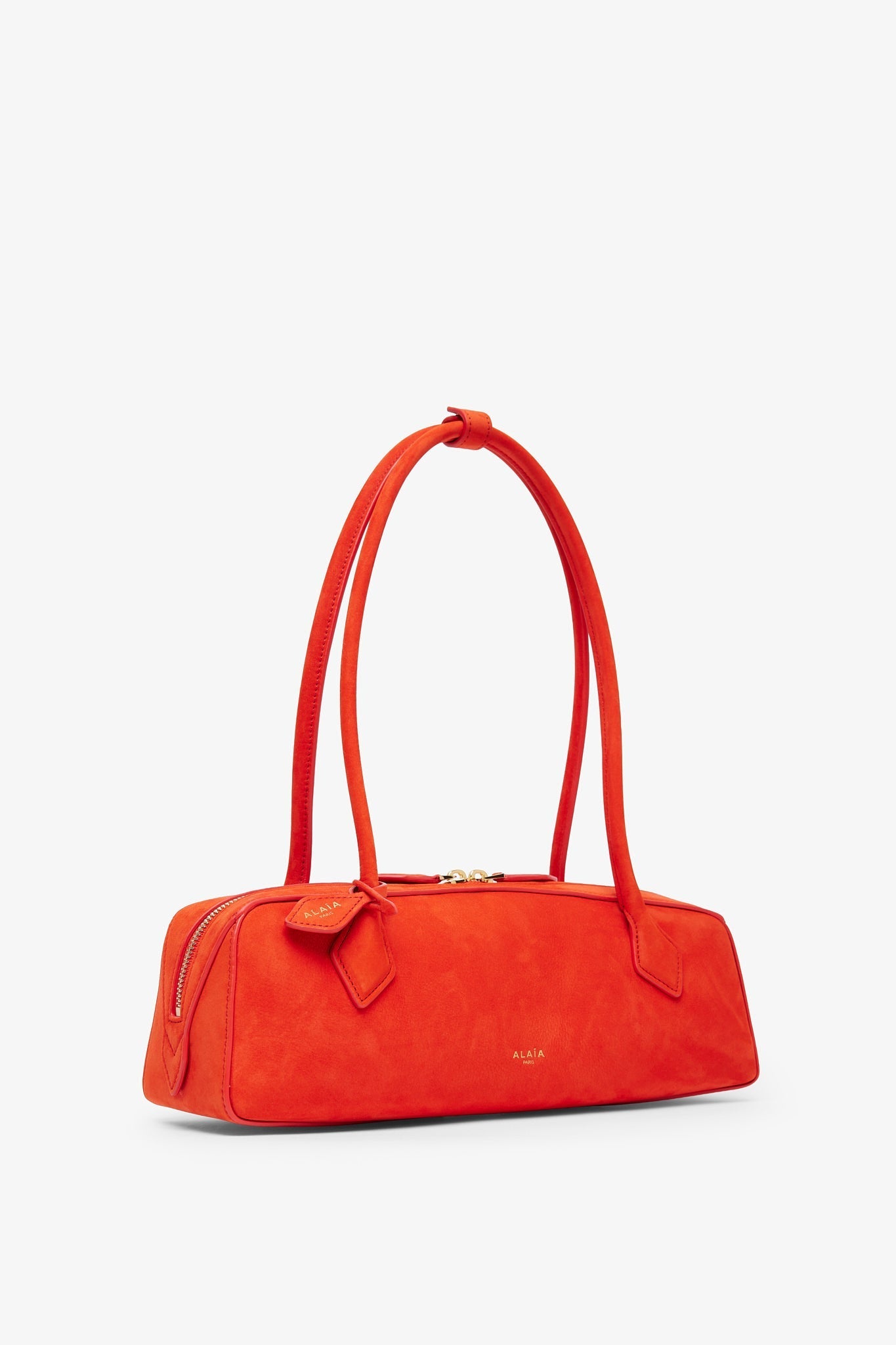 Le Teckel Medium orange suede bag