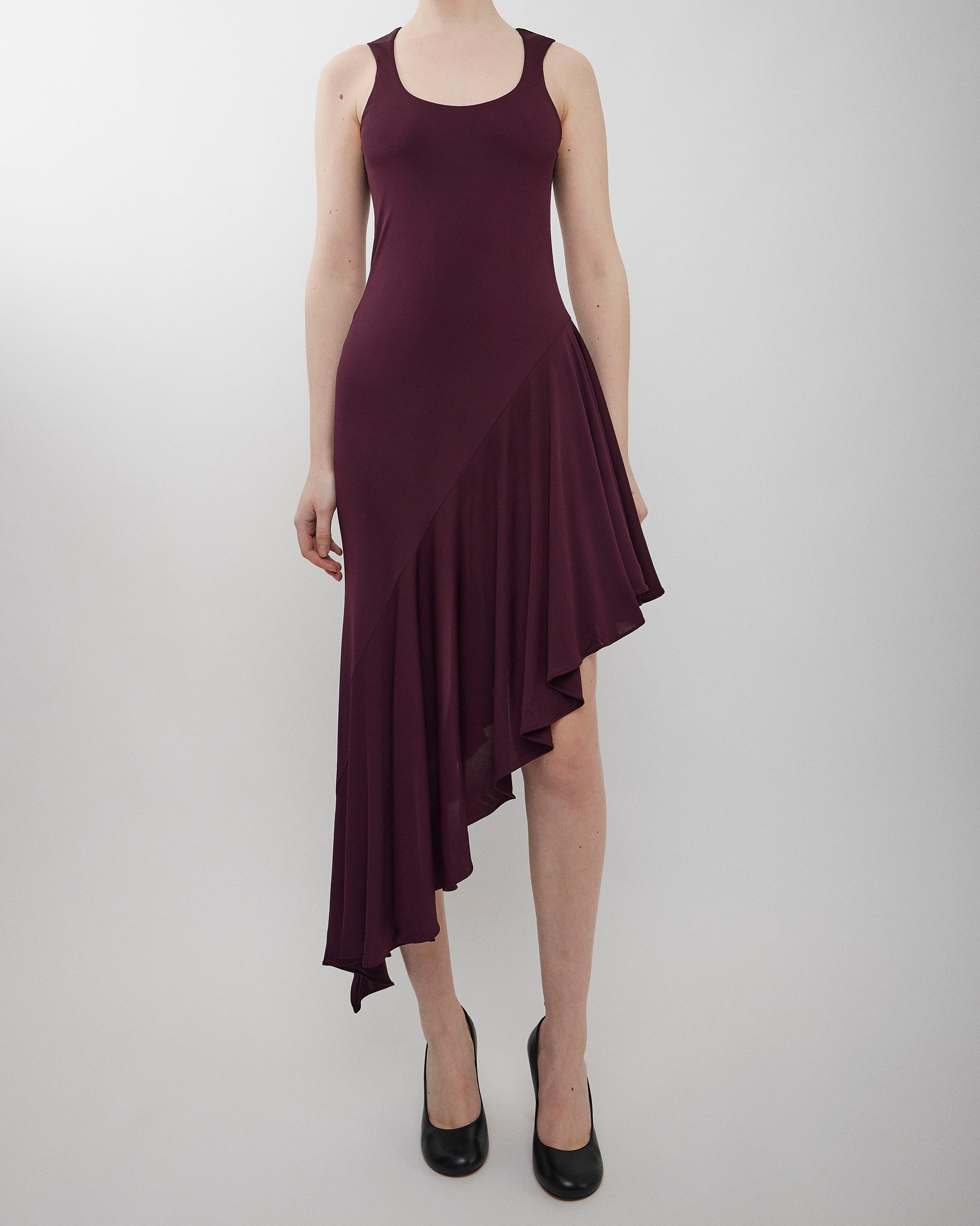 Asymmetric burgundy dress