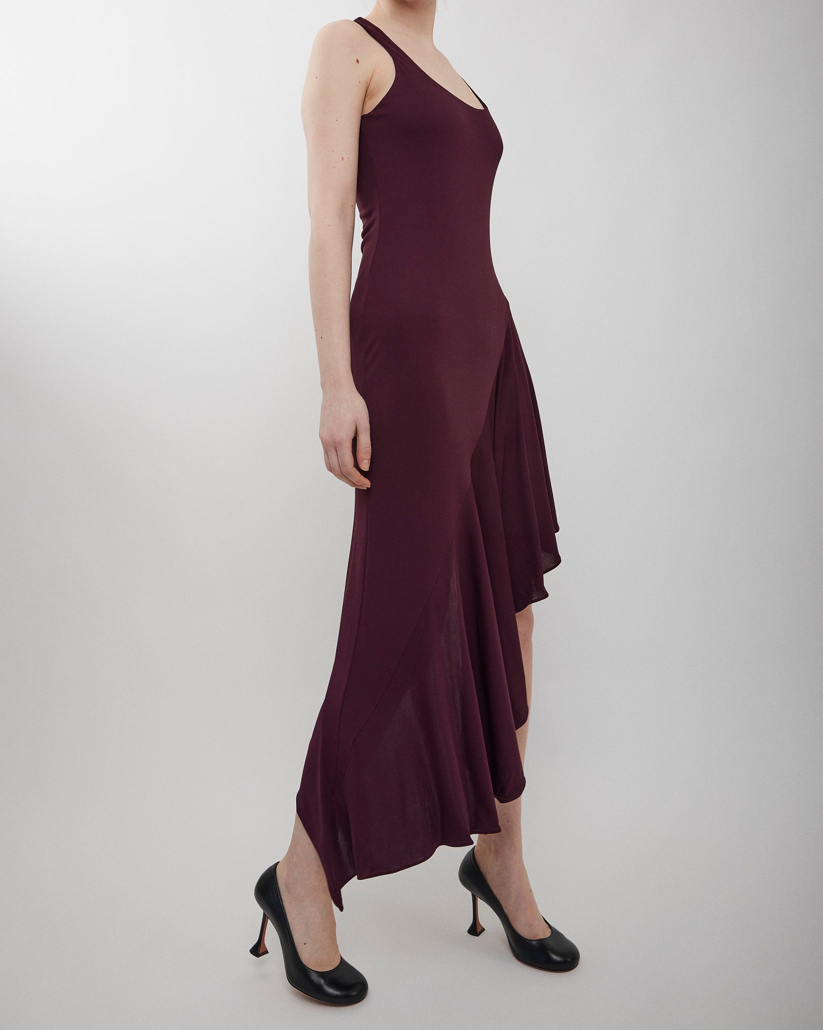 Asymmetric burgundy dress